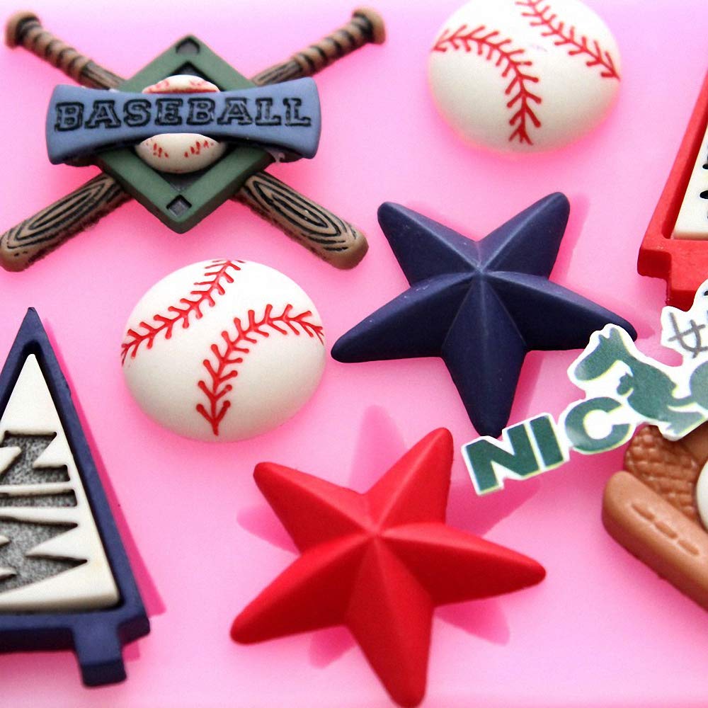 2Pcs/Set Baseball Fondant Mold For Cake Cupcake Decorating, Baseball Softball Glove Silicone Chocolate Candy Sugar Paste Mold, S