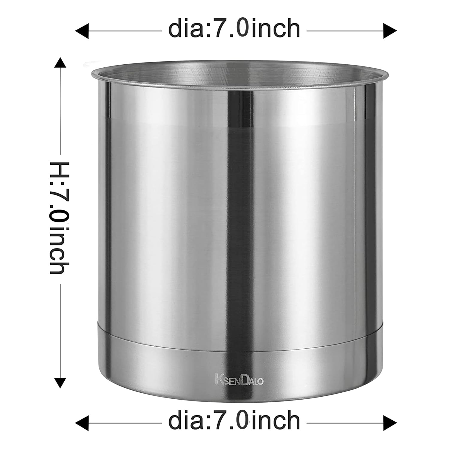 Ksendalo Large Stainless Steel Utensil Holder -7X7Inch Round Kitchen Caddy, Crock, And Organizer For Cooking Spoons, Silverware,