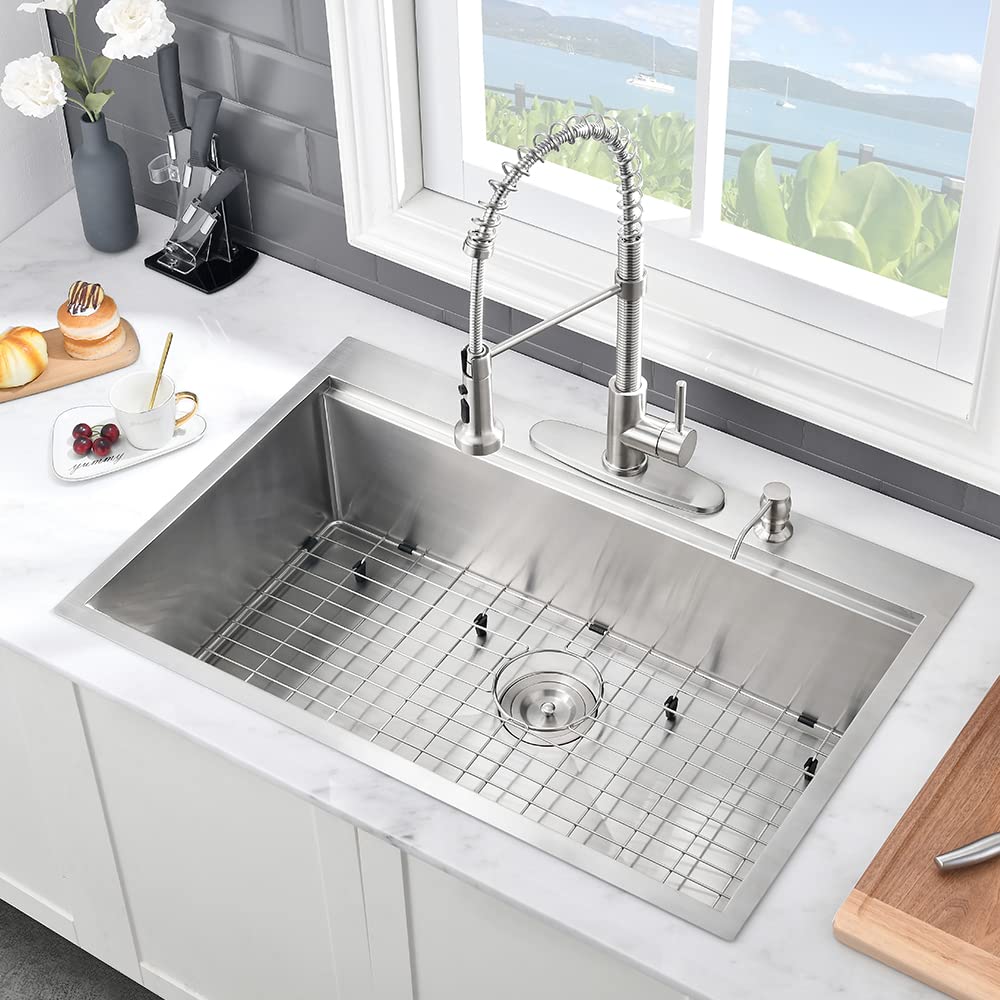 33 Inch Drop In Kitchen Sink Workstation-VASOYO 33x22 Kitchen Sink Stainless Steel Drop In Topmount Kitchen Sink 16 Gauge 10 Inch Deep Single Bowl Kitchen Sink with Cutting Board