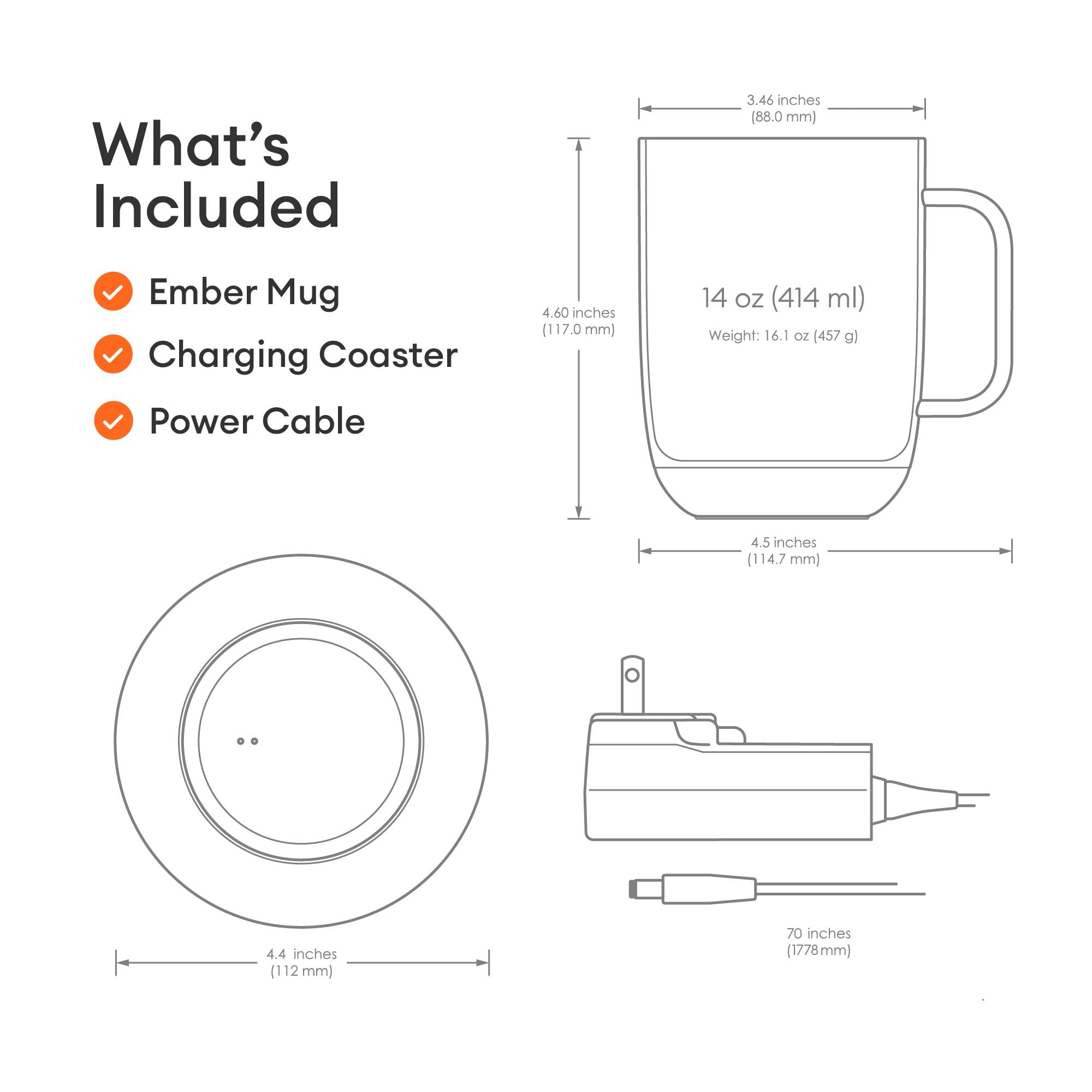 Ember Temperature Control Smart Mug 2, 14 Oz, App-Controlled Heated Coffee Mug With 80 Min Battery Life And Improved Design, Whi