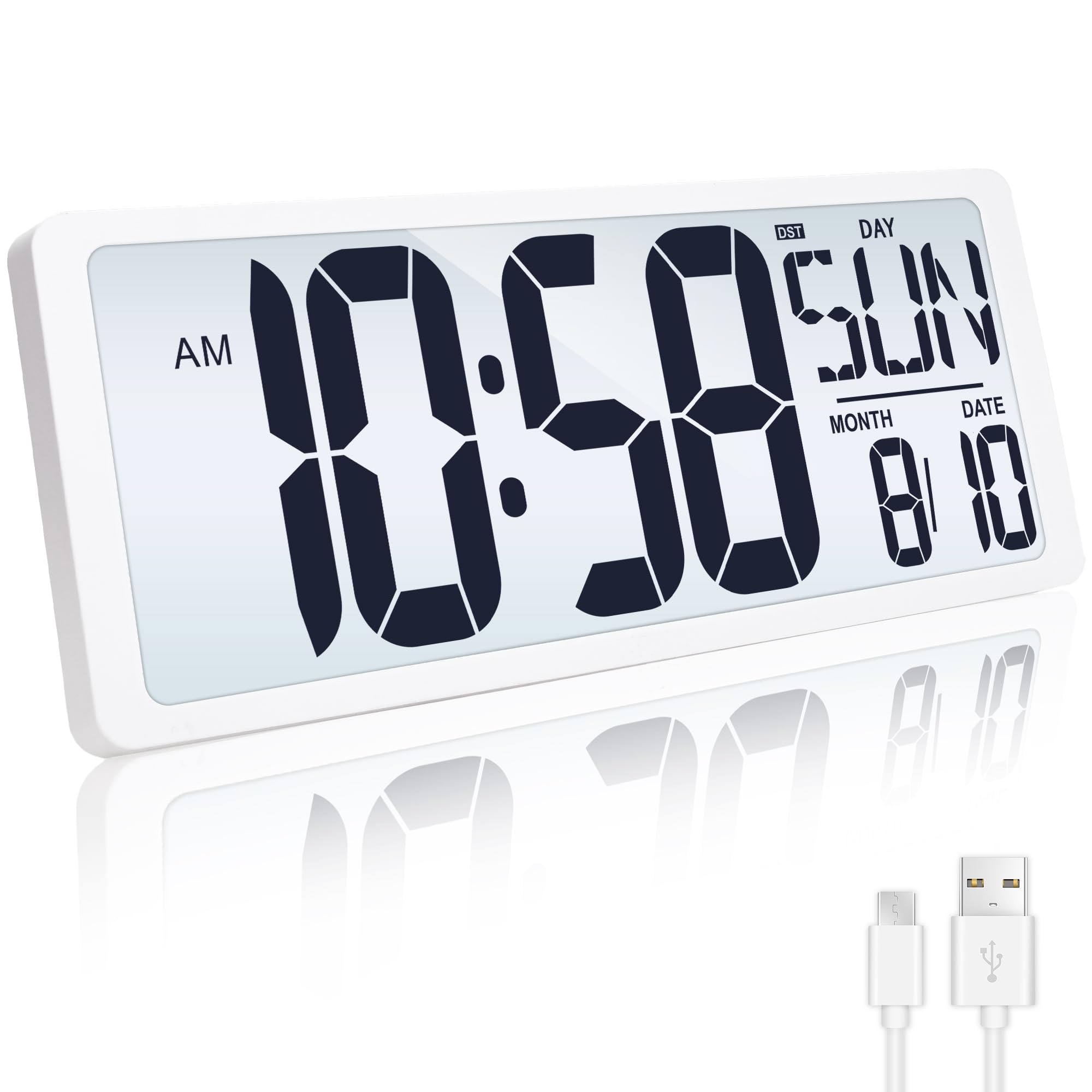 Kmmkgg Large Digital Wall Clock With Backlight, 15 Recharge Alarm Clock With Day, Date & Temperature, Jumbo Display Digital Coun