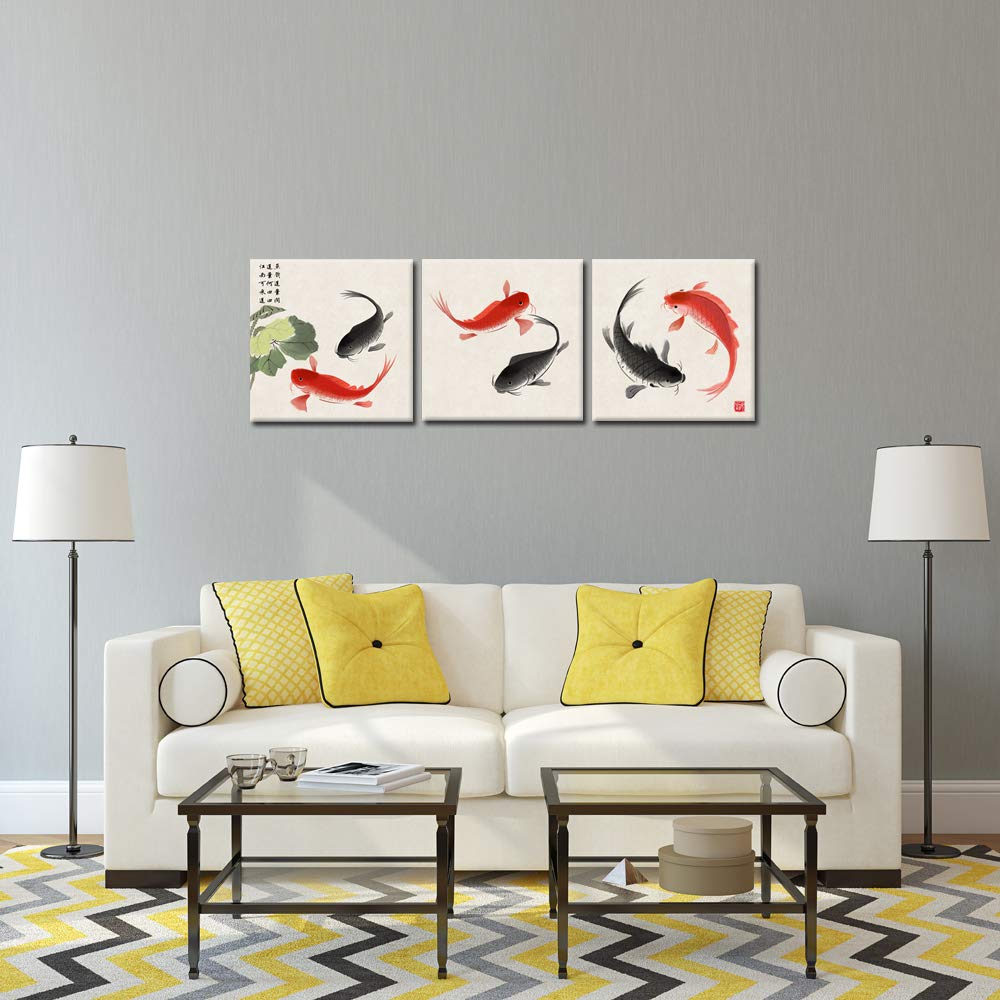 Kreative Arts Happy Fish 3 Piece Giclee Canvas Prints Wall Art Animals Pictures Traditional Chinese Paintings For Bedroom Kitche