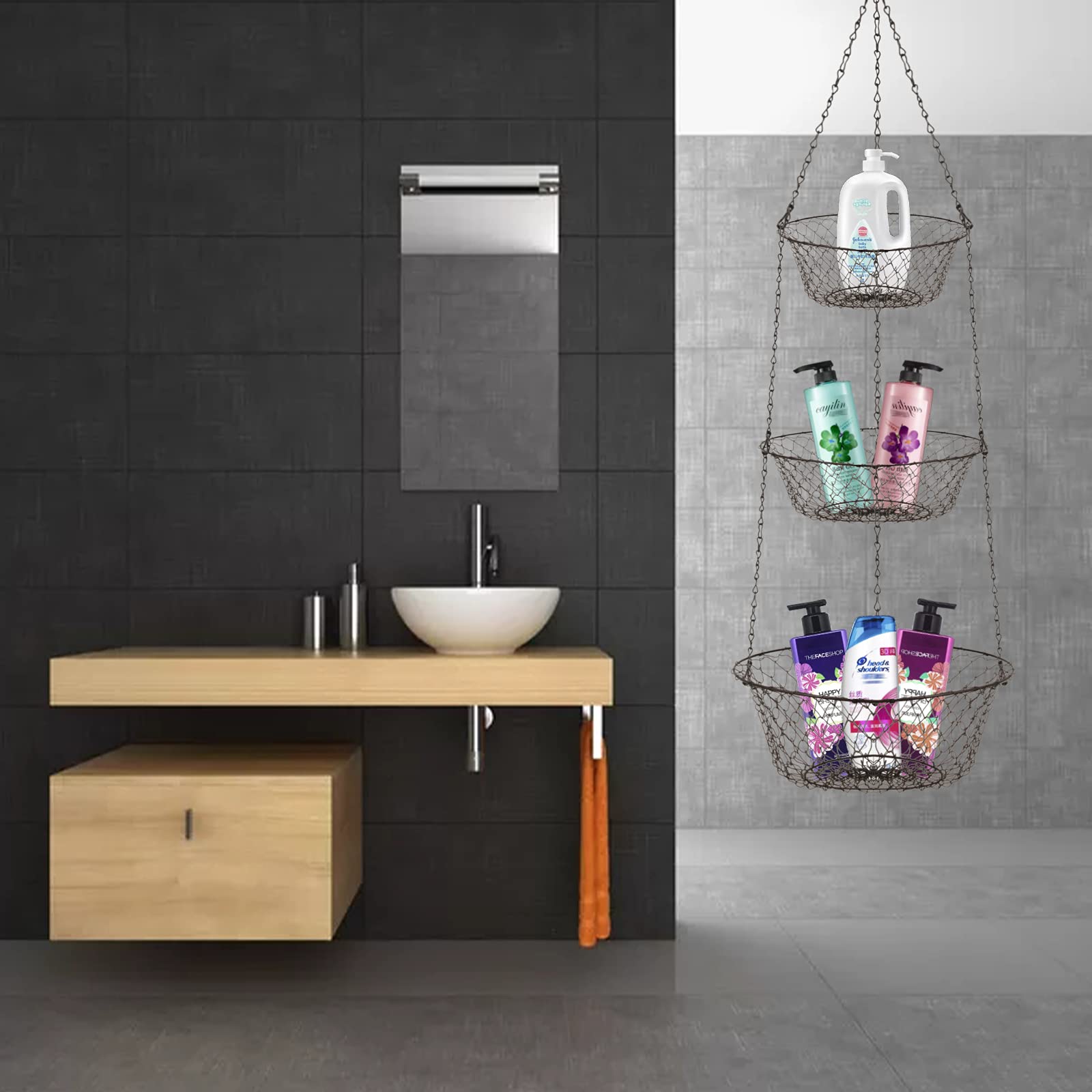 Minnows Home 3-Tier Hanging Basket, Storage Organizer For Fruits,Vegetables, Accessory, Perfer For Kitchen And Bathroom