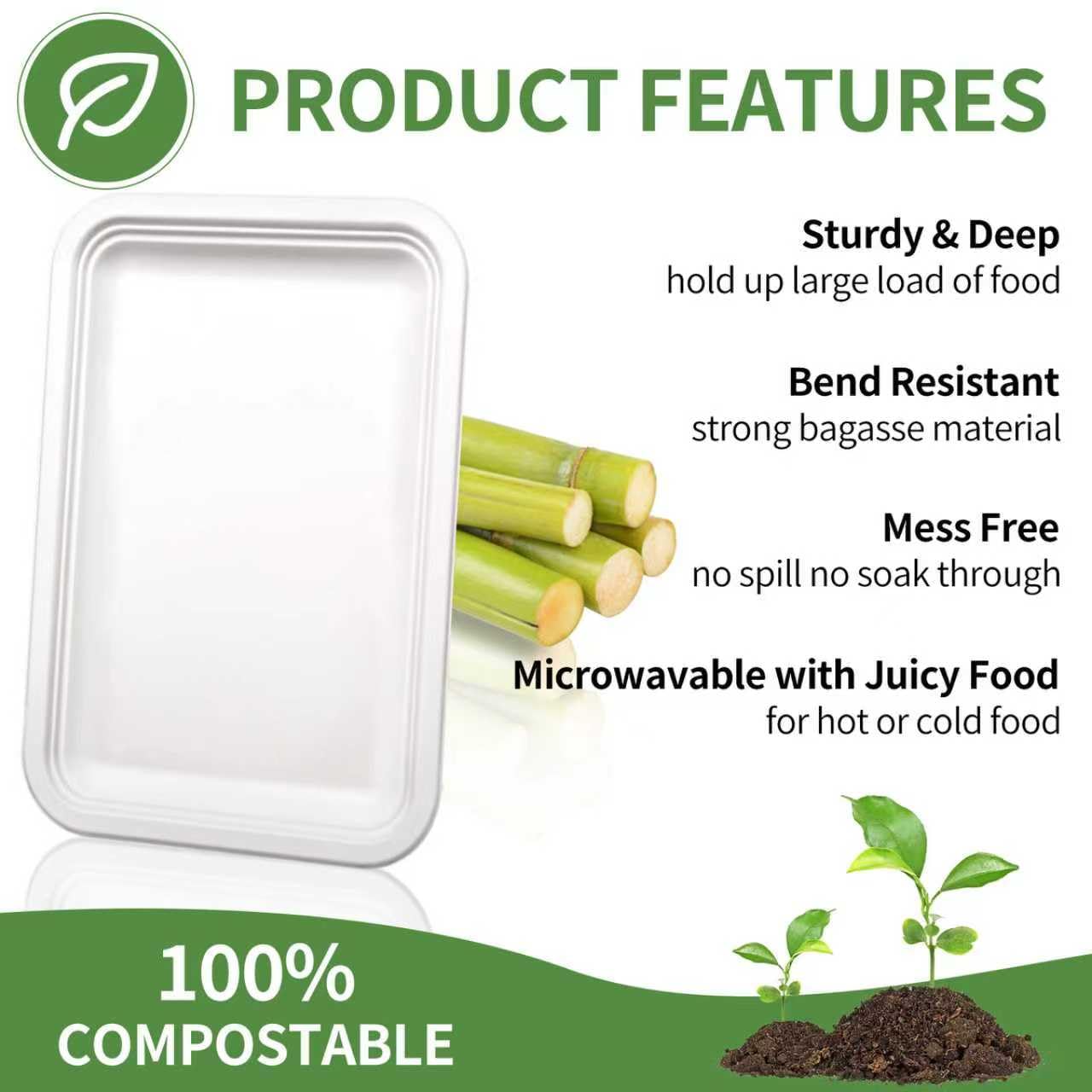 VEIZEDD 30Pack Compostable Food Trays 14 Inch Large Paper Plates Heavy Duty Disposable Serving Tray for Thanksgiving Turkey, BBQ