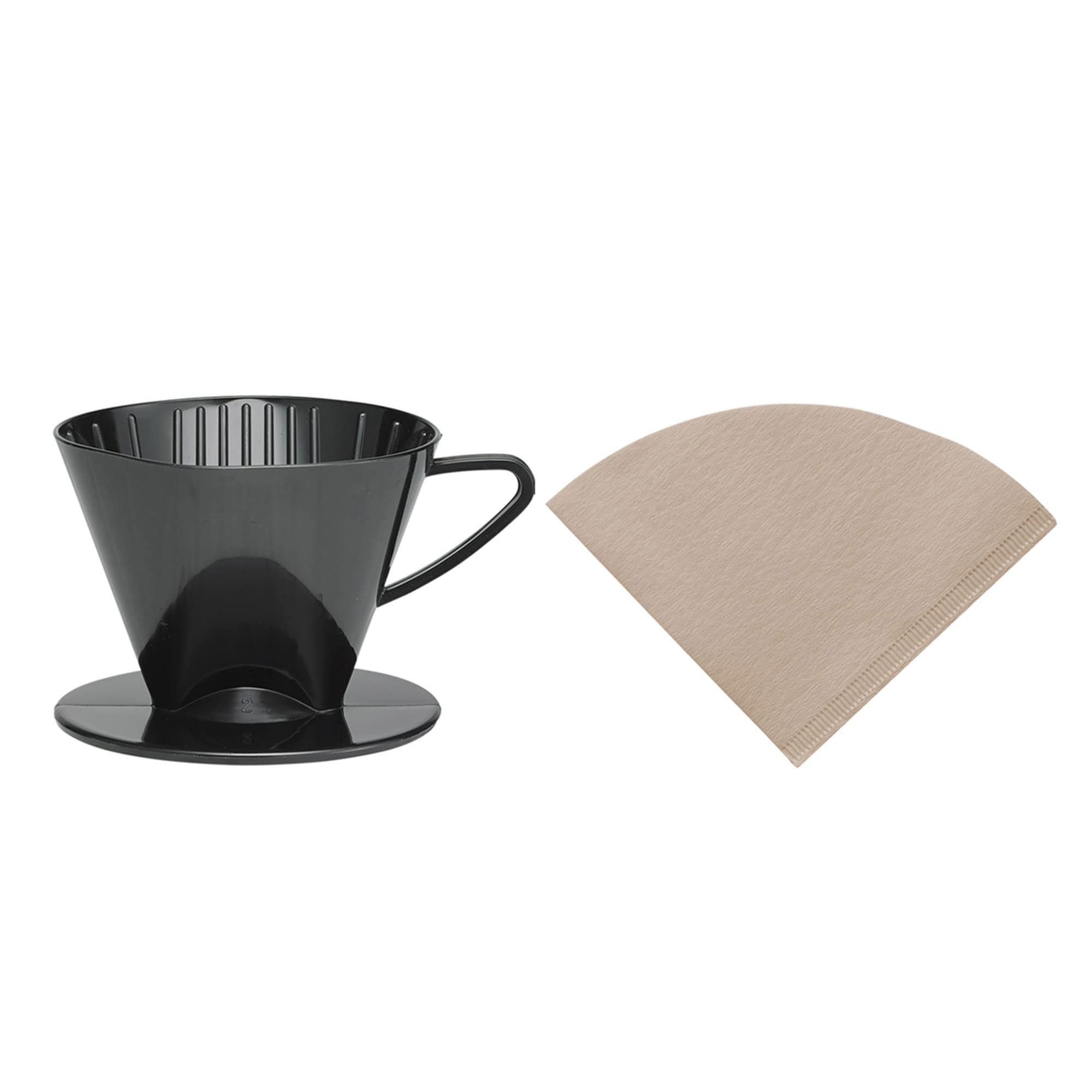 Fino Pour-Over Reusable Coffee Brewing Cone Plus 100 Disposable Unbleached Paper Filters, Number 2-Size, Black
