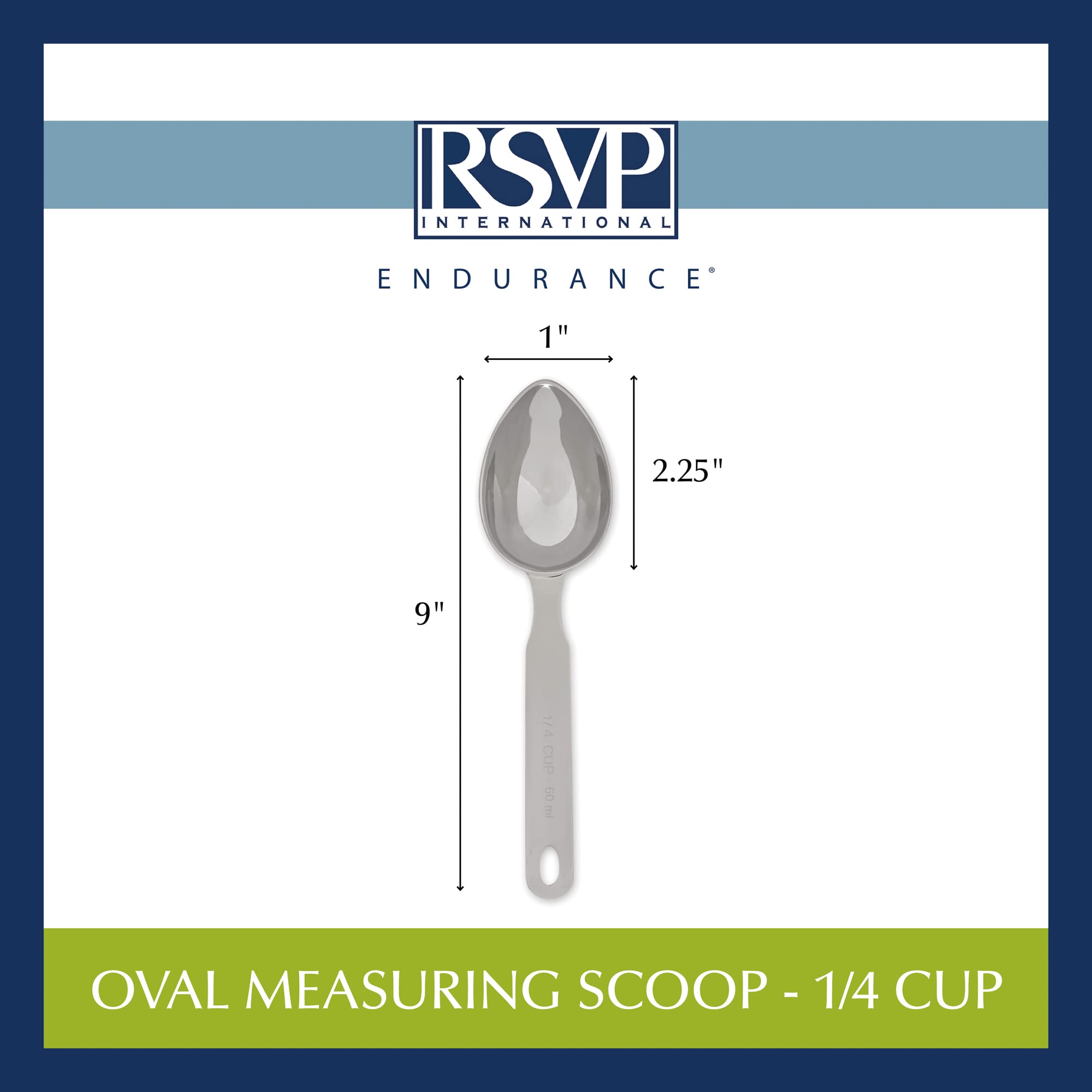 Rsvp International Endurance Oval Measuring Scoop, 1/4 Cup, Stainless Steel