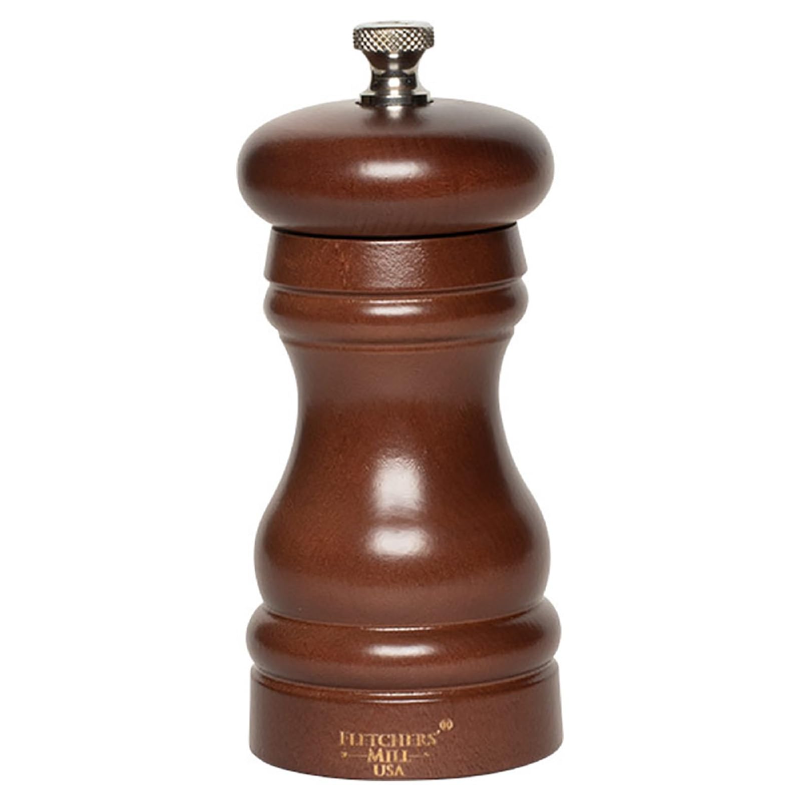 Fletchers' Mill Federal Pepper Mill, Walnut Stain - 4 Inch, Adjustable Coarseness Fine To Coarse, Made In U.S.A.