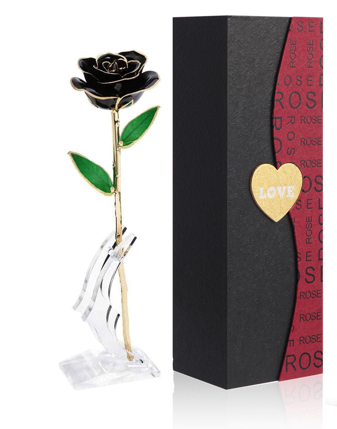 Easegain Gold Dipped Rose Black,Dipped in 24k Gold-Long Stem Rose Flowers Artificial for Decoration,Rose Flowers with Transparen