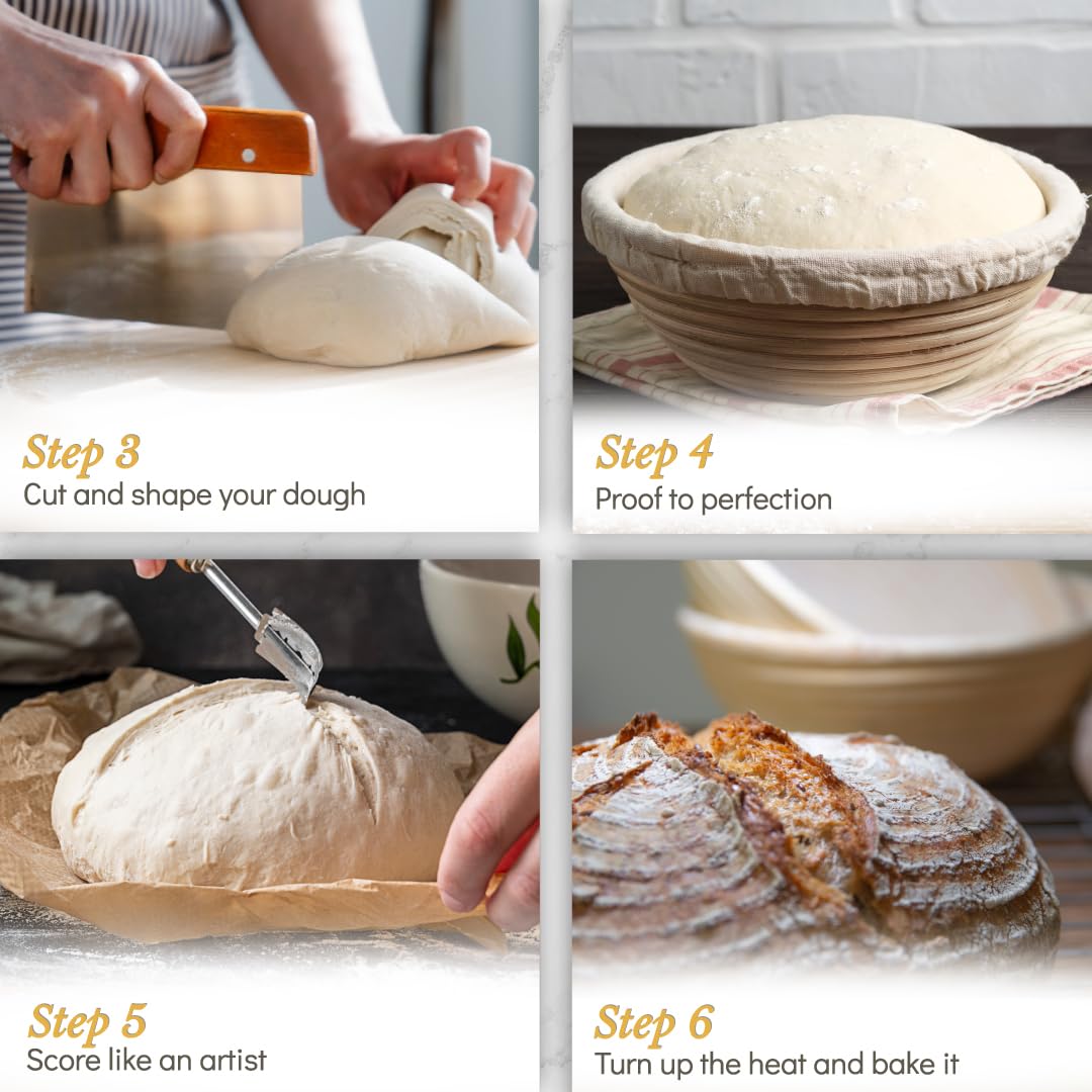 Superbaking Banneton Bread Proofing Basket, Sourdough Bread Baking Supplies, Round 9 Inch Sourdough Starter Kit, Proofing Basket