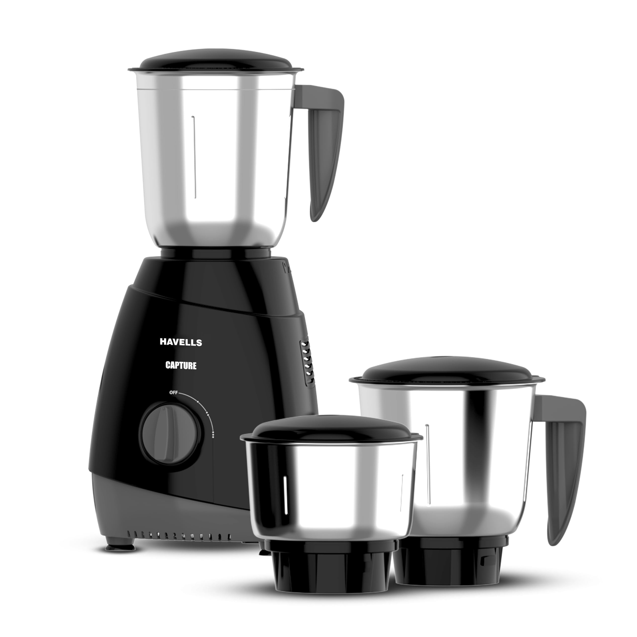 Havells Capture 500W Mixer Grinder 3 Stainless Steel Jars | 21000 Rpm High-Speed Motor | Rust-Resistant 304 Ss Blades | 1.5L Lar