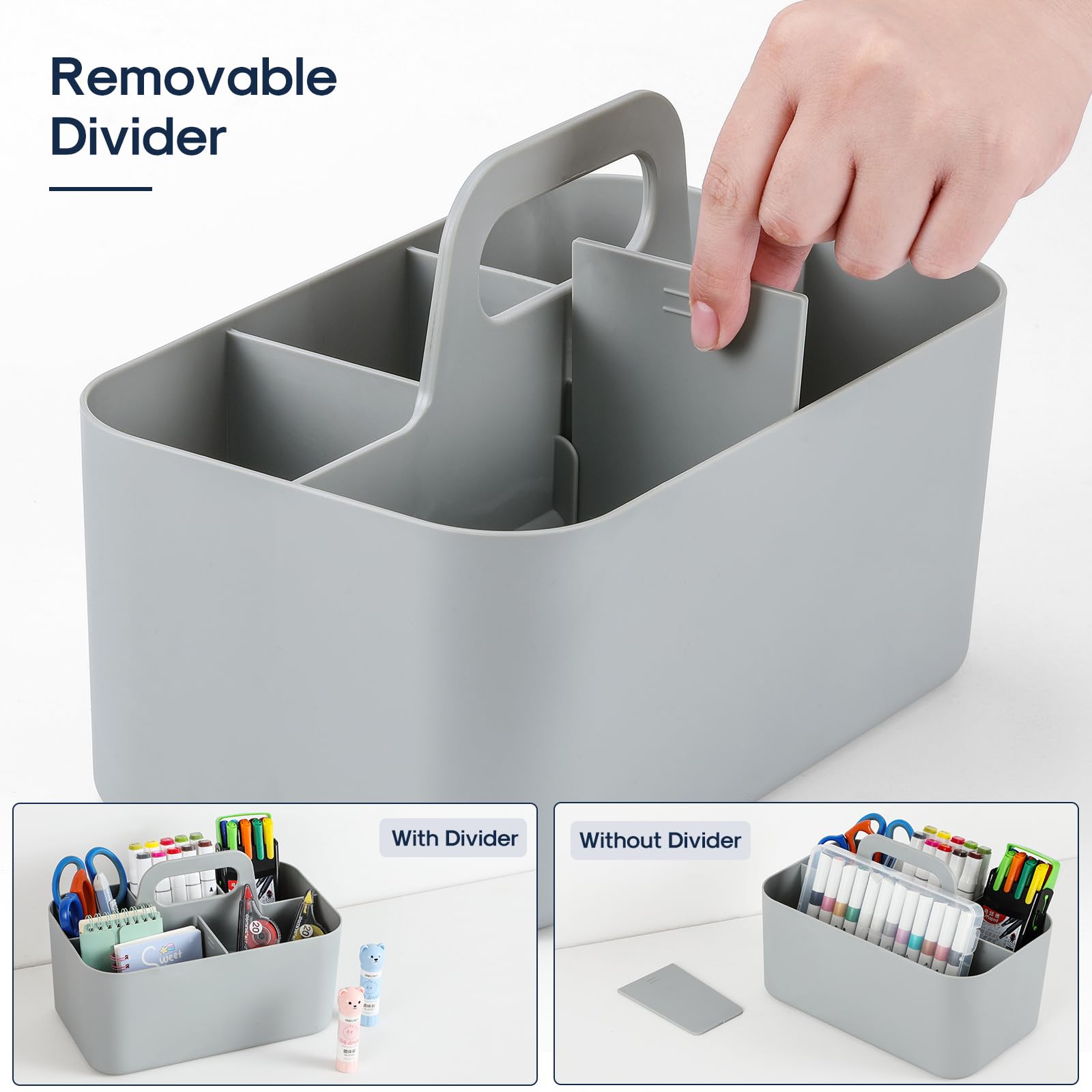 Multiuse Caddy Organizer With Handle - Stackable Plastic Bin Basket - Divided Storage Tote Holder For Art Craft Supplies, Makeup