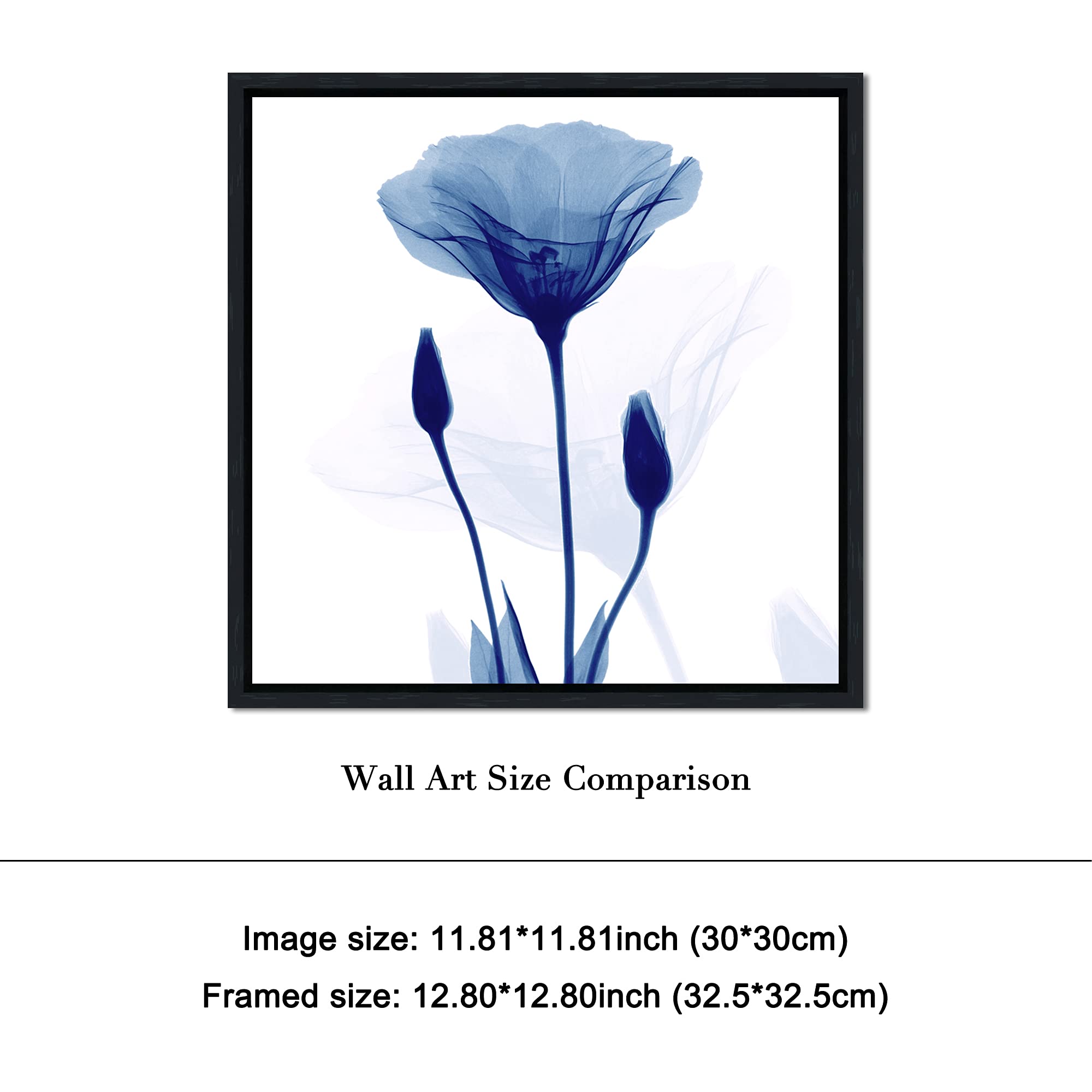 Pyradecor Black Framed Abstract Blue Flickering Flower Modern Paintings Canvas Wall Art Grace Floral Pictures On Canvas Prints A