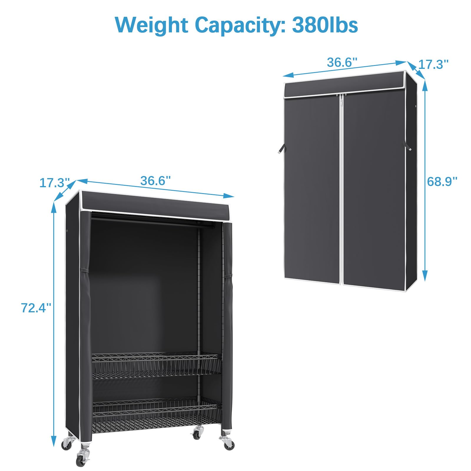 Vipek Rolling Garment Rack With Cover And Wheel, Heavy Duty Rolling Clothes Rack With Cover, Covered Clothes Rack For Hanging Cl