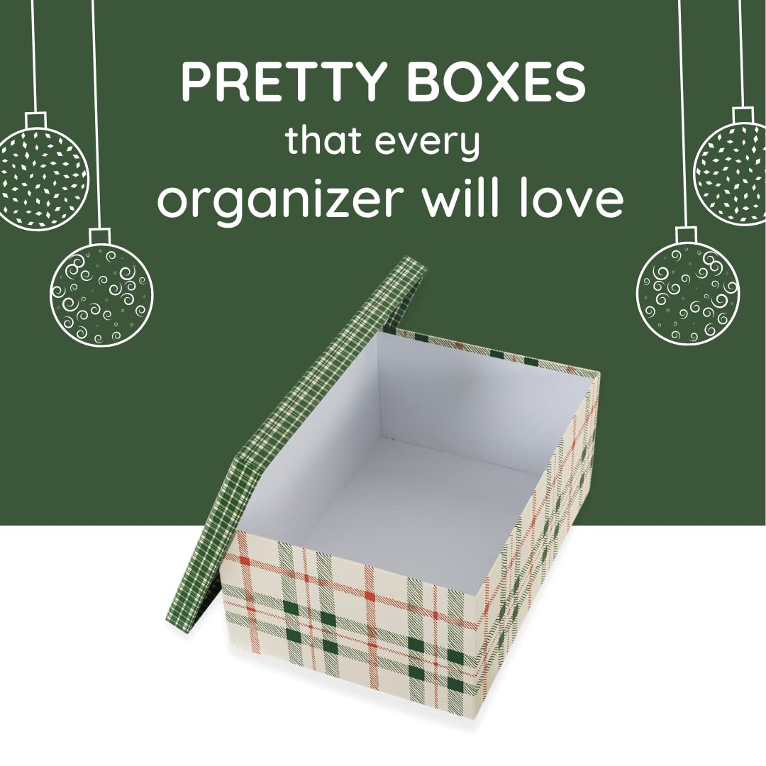 Soul & Lane Plaid Christmas Gift Box - Set of 3: Holiday Decor Storage Box, Decorative Photo Storage, Keepsake Boxes with Lids,