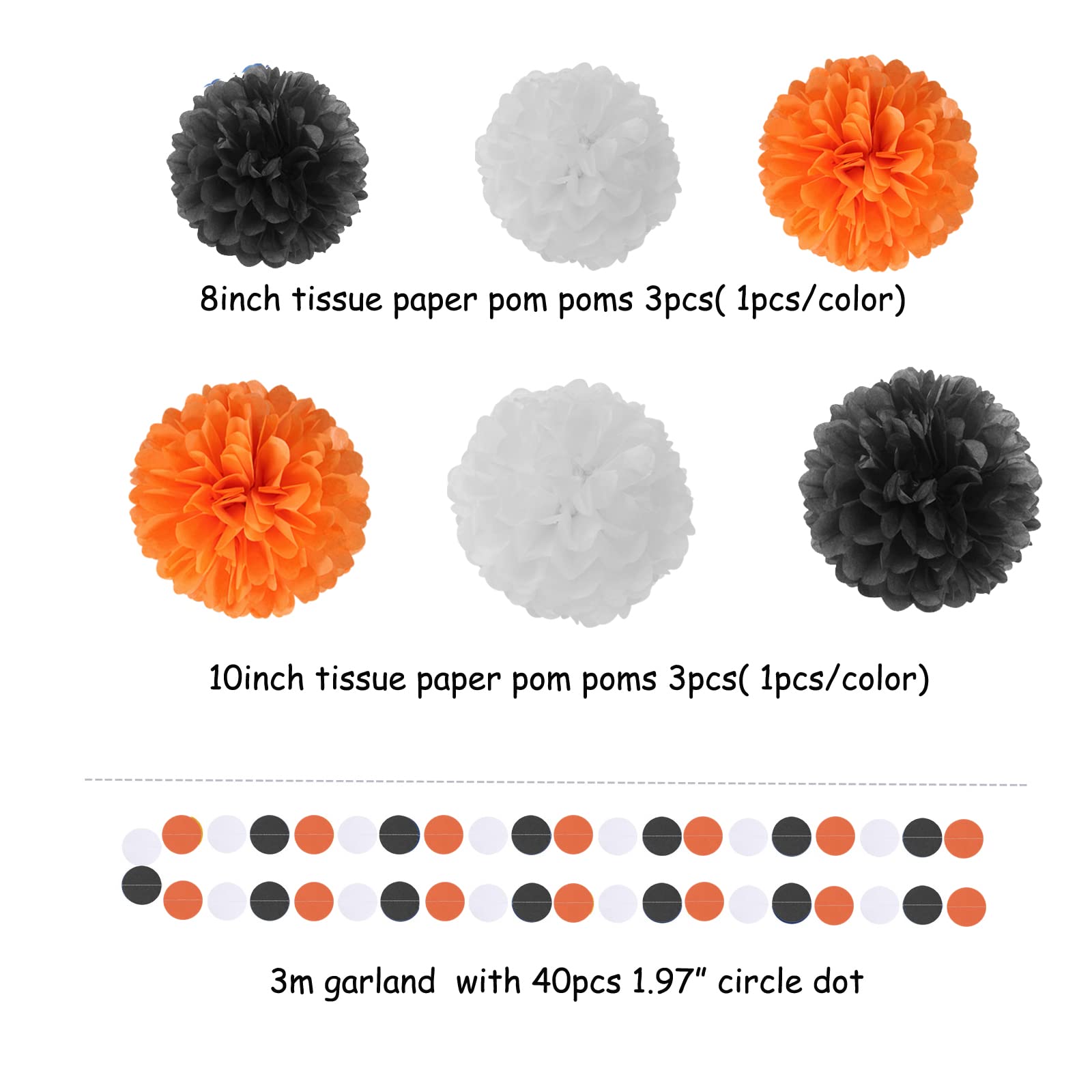 Black White Orange Halloween Party-Decorations - 23pcs Tissue Pom Poms Streamers Tassel Garland Banner Graduation 2023 Birthday Wedding Baby Bridal Shower Decor Bunting Lasting Surprise
