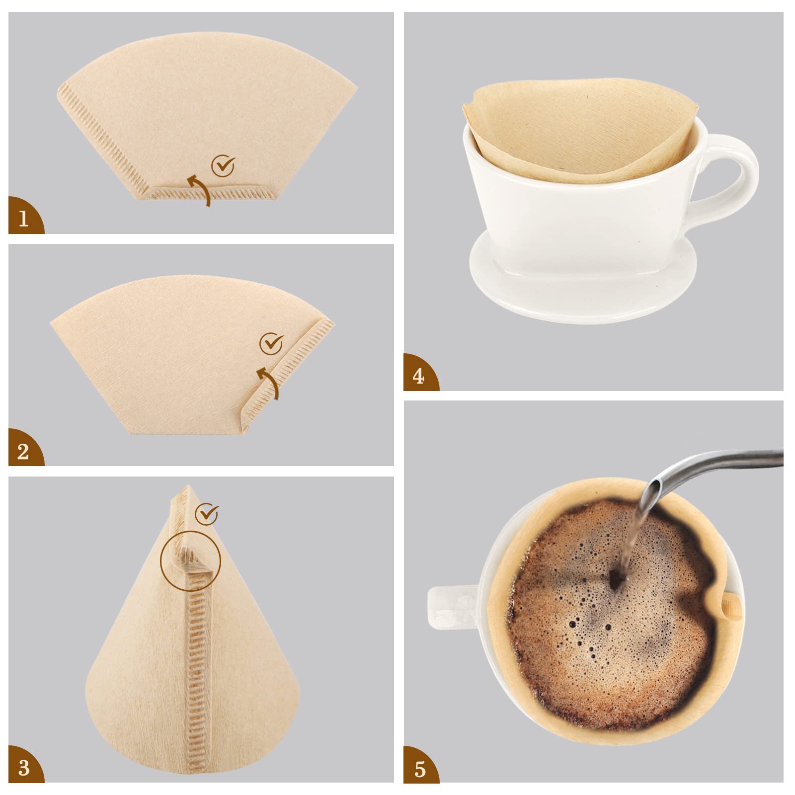 Segarty #1 Coffee Cone Filters, 100 Count Pack Size 1-2 Cup Natural Unbleached Brown Paper Disposable Pour Over Maker Basket Dri