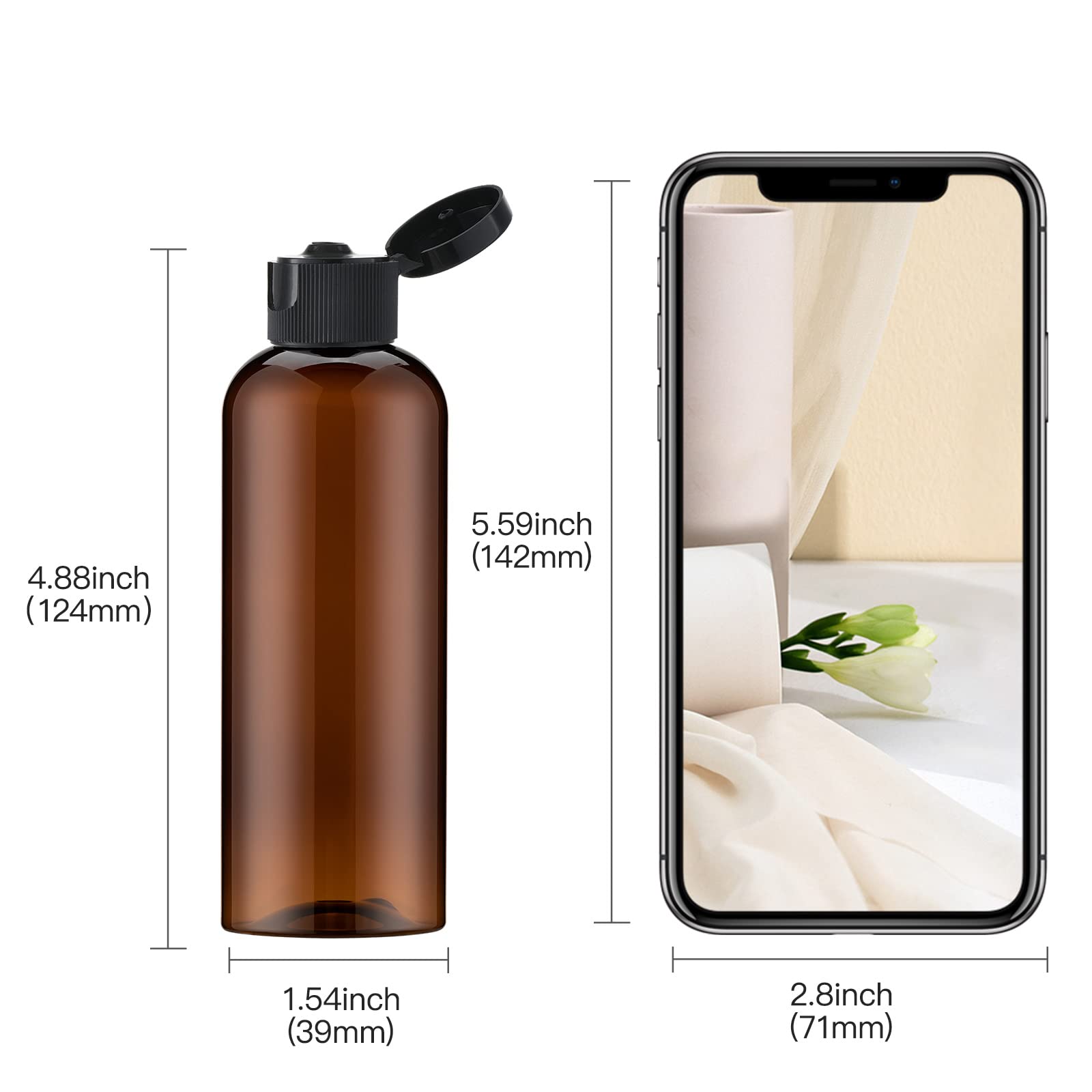 Lisapack 3.4Oz Travel Bottles With Flip Cap (5 Pcs) Empty Dispenser Container For Travel Size Cosmetics (100Ml, Brown)
