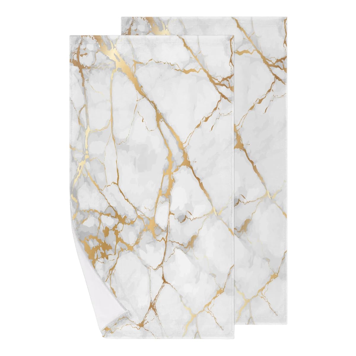 White Gold Marble Hand Towels For Bathroom Set Of 2, Marble Texture Decorative Bath Towels Soft Absorbent Face Towel For Kitchen