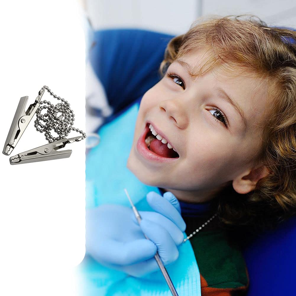 Zyamy 2Pcs Dental Bib Clips Metal Napkin Clip Chain Keep Your Napkin Securely Placed While Dining, Silver