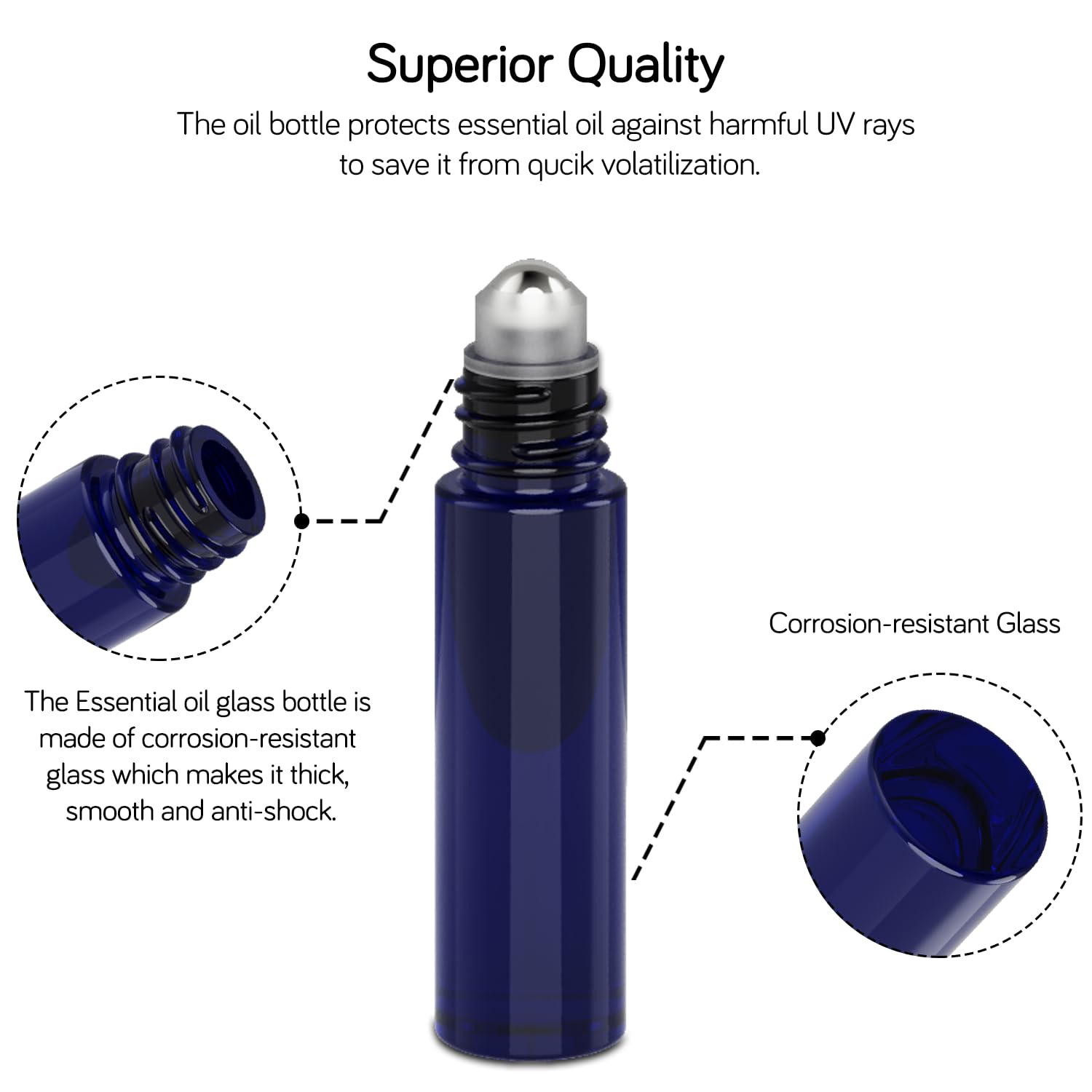 Prettycare Roller Bottles For Oils 10 Ml (Blue Glass, 6 Pack, 1 Extra Stainless Steel Balls, 12 Labels, 1 Opener, 1 Funnels Esse