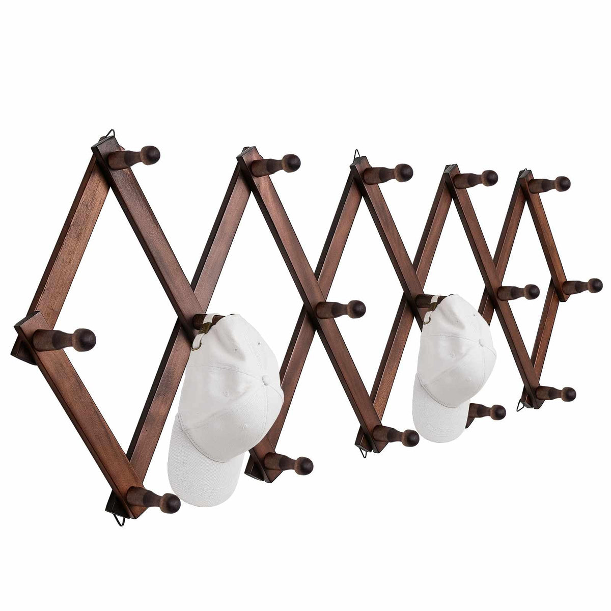 Scunda Hat Rack For Wall, Expandable Wall Hat Holder With 16 Hooks, 16-Inch Wooden Wall Hat Rack For Hat, Baseball Caps,Cowboy H