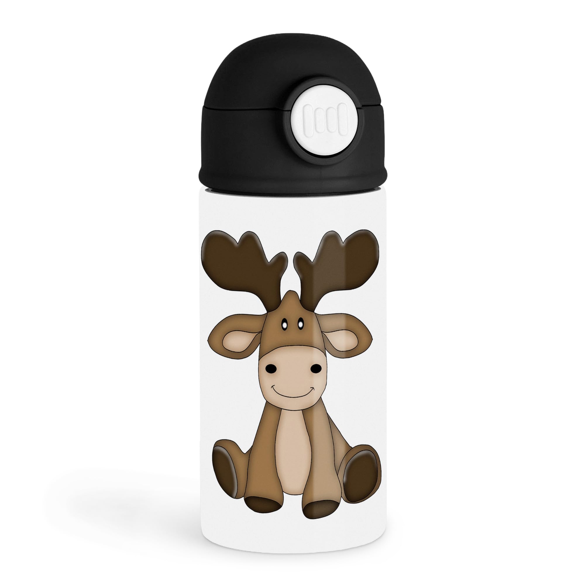3dRose Sweet Animal Lover 12oz Kids Black Bottle  Adorable moose illustration in warm browns  School, Outdoor Adventure
