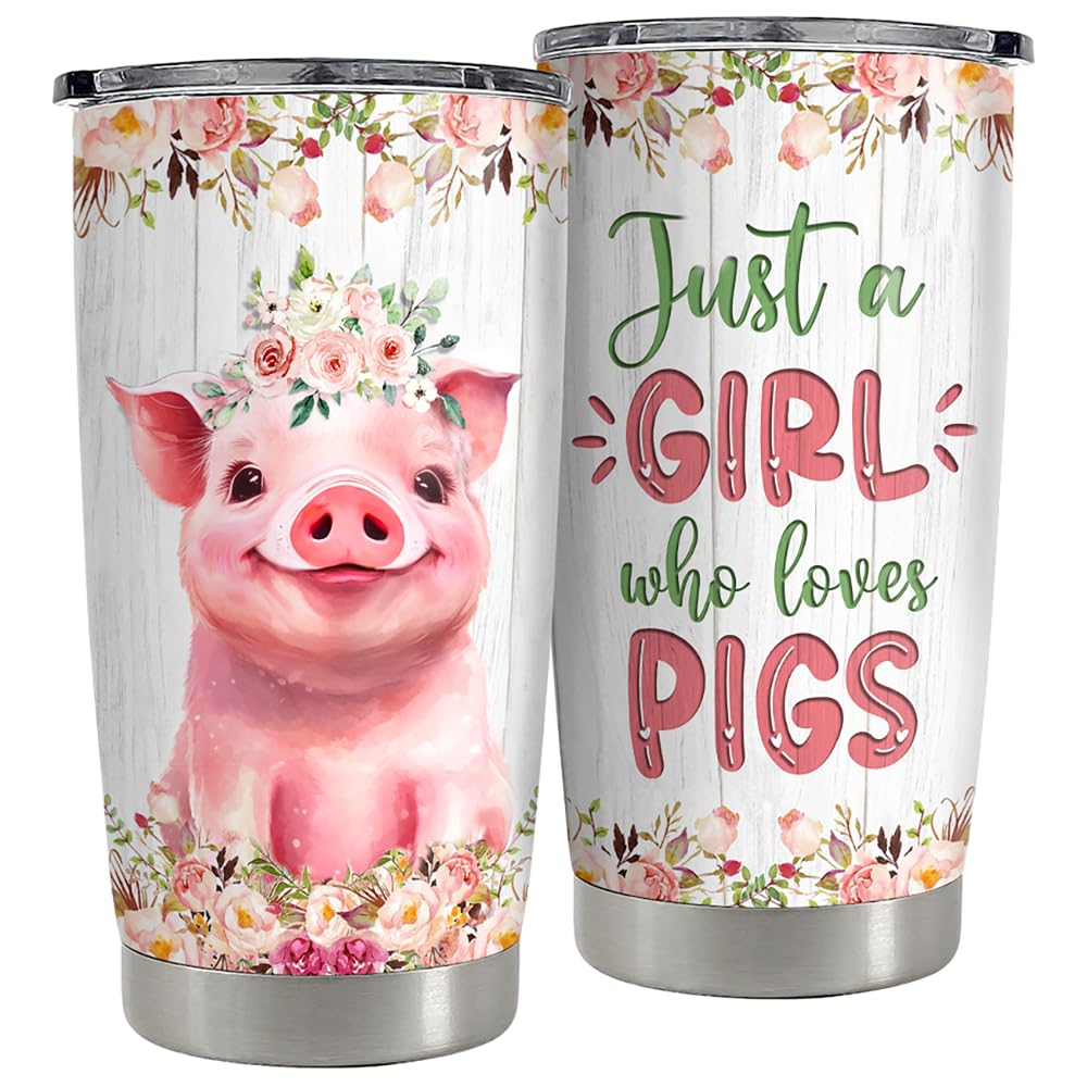 SANDJEST Pig Tumbler 20oz Stainless Steel Insulated Coffee Travel Mug Cup for Women Girls Pig Gifts for Birthday Christmas