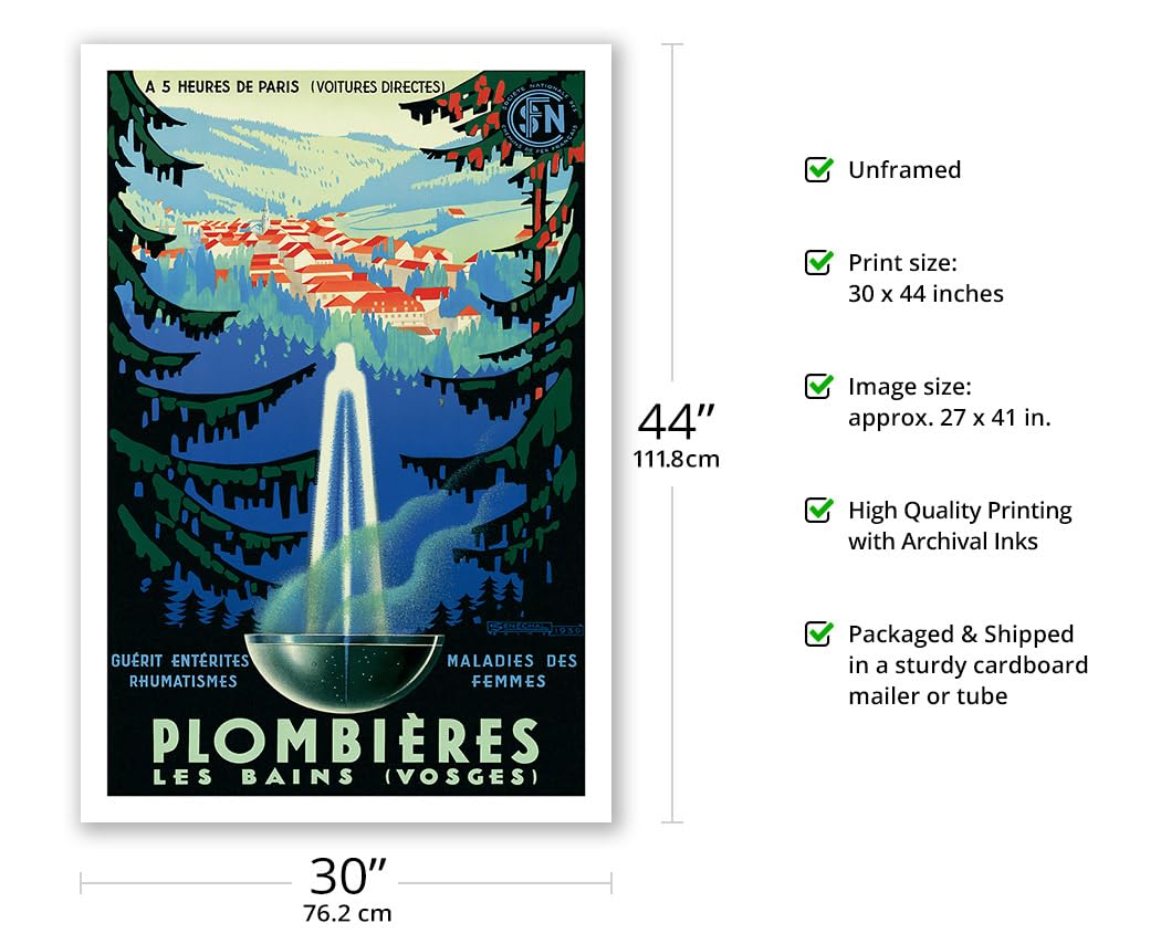 Pacifica Island Art Mineral Baths At Plombi   Res-Les-Bains, Vosges France - Vintage Travel Poster By Adrien S   N   Chal C.1939