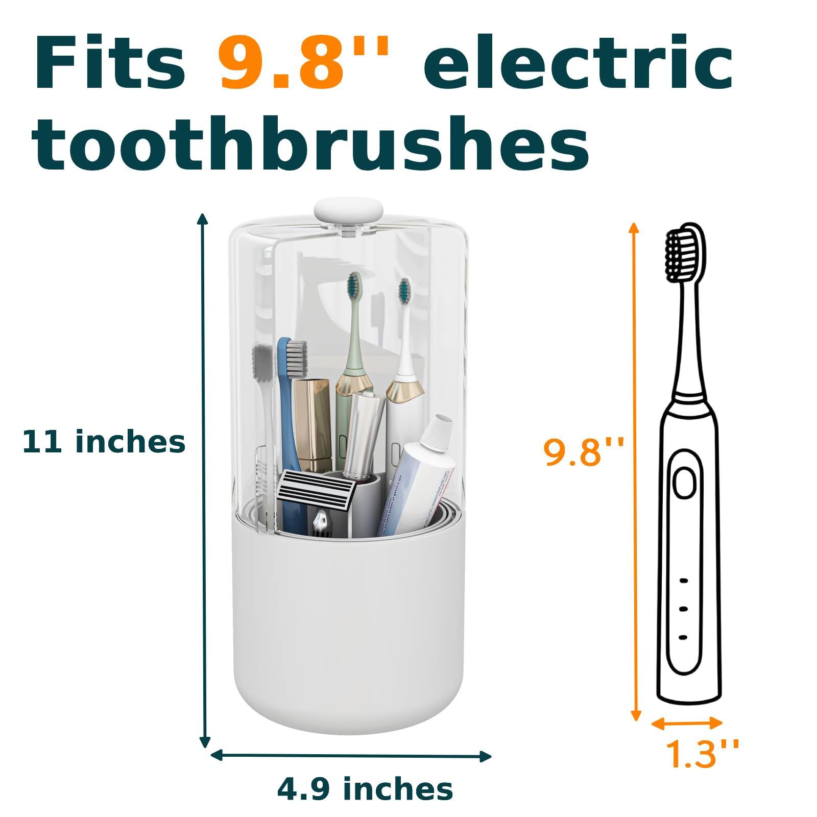 YOOLENS Toothbrush Holder with Cover 360 Rotating 4 Compartments Bathroom Toothpaste Electric Toothbrush Organizer, White