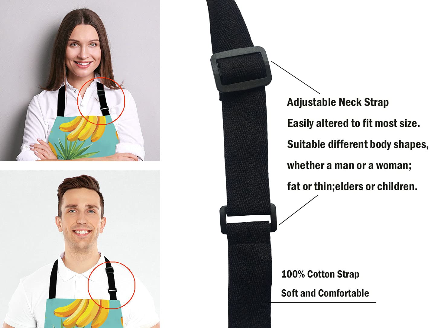 Lefolen Tropical Palm Leaves And Bananas Bib Apron With Adjustable Neck For Men Women,Suitable For Home Kitchen Cooking Waitress