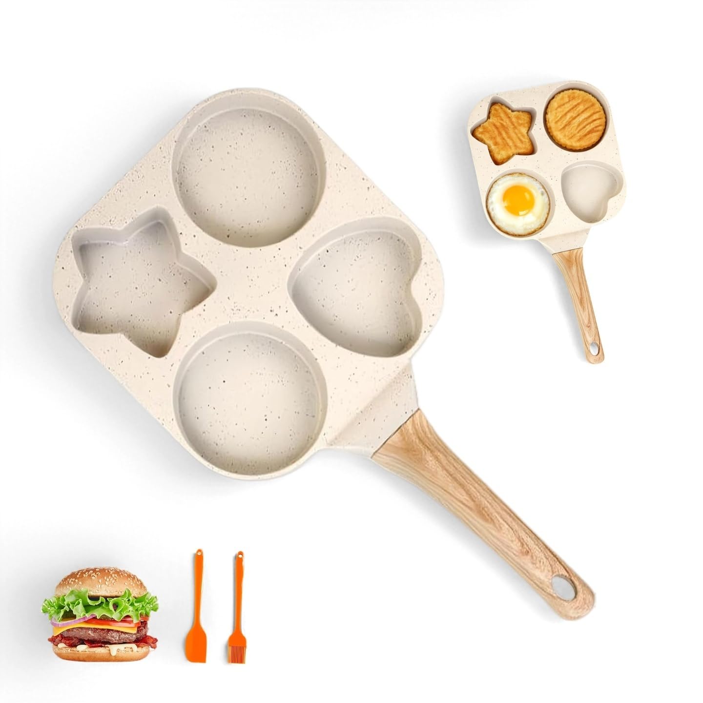 SJDHAHC Nonstick 4 Cup Divided Grill Skillet 7.5 Inch Healthy Granite Egg Frying Pan with Anti Scald Handle Ideal for Cooking Eg