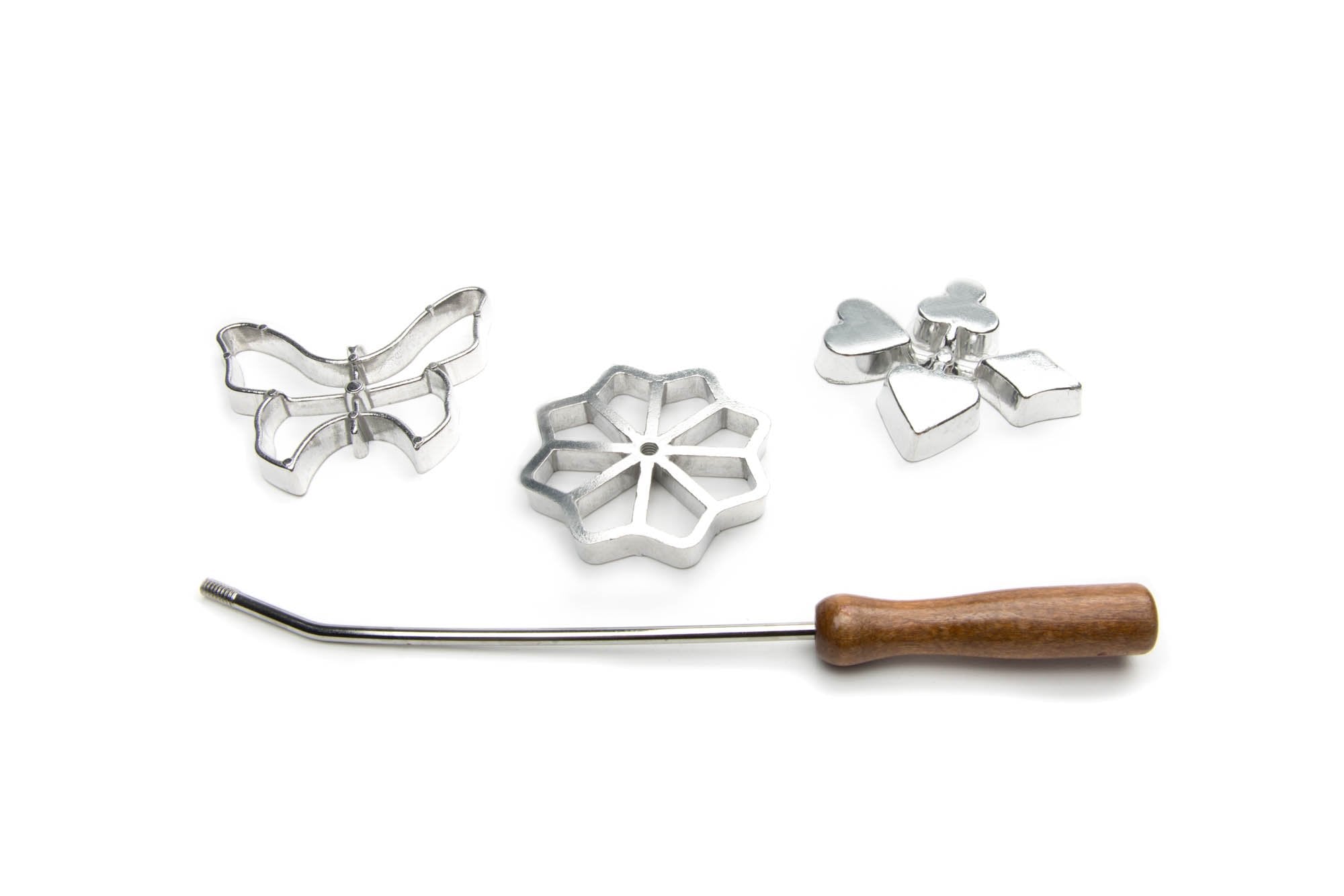 Fox Run Rosette Iron Set, 4 Piece Cast-Aluminum Baking Tools, Metallic Finish, Model 4512