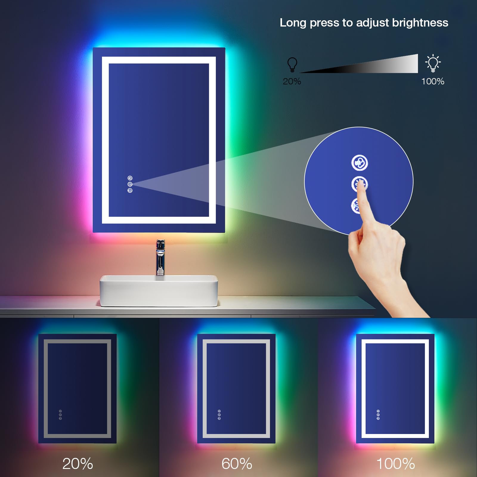 Loaao 24''X32'' Led Bathroom Mirror With Lights, Anti-Fog, Dimmable, Rgb Backlit + Front Lighted, Bathroom Vanity Mirror For Wal