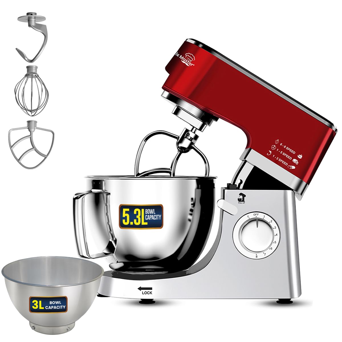 Inalsa Stand Mixer 1500W |Digital Preset |100% Pure Copper Motor| 5.3L & 3L Ss Mixing Bowl|Metal Gears For Extra Durability |Acc