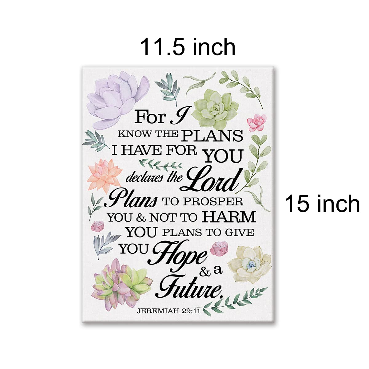 Floral Nursery Bible Verse Print Canvas Wall Art Home Decor Jeremiah 29:11 Scripture Painting 12X15 Canvas Poster Framed Ready T