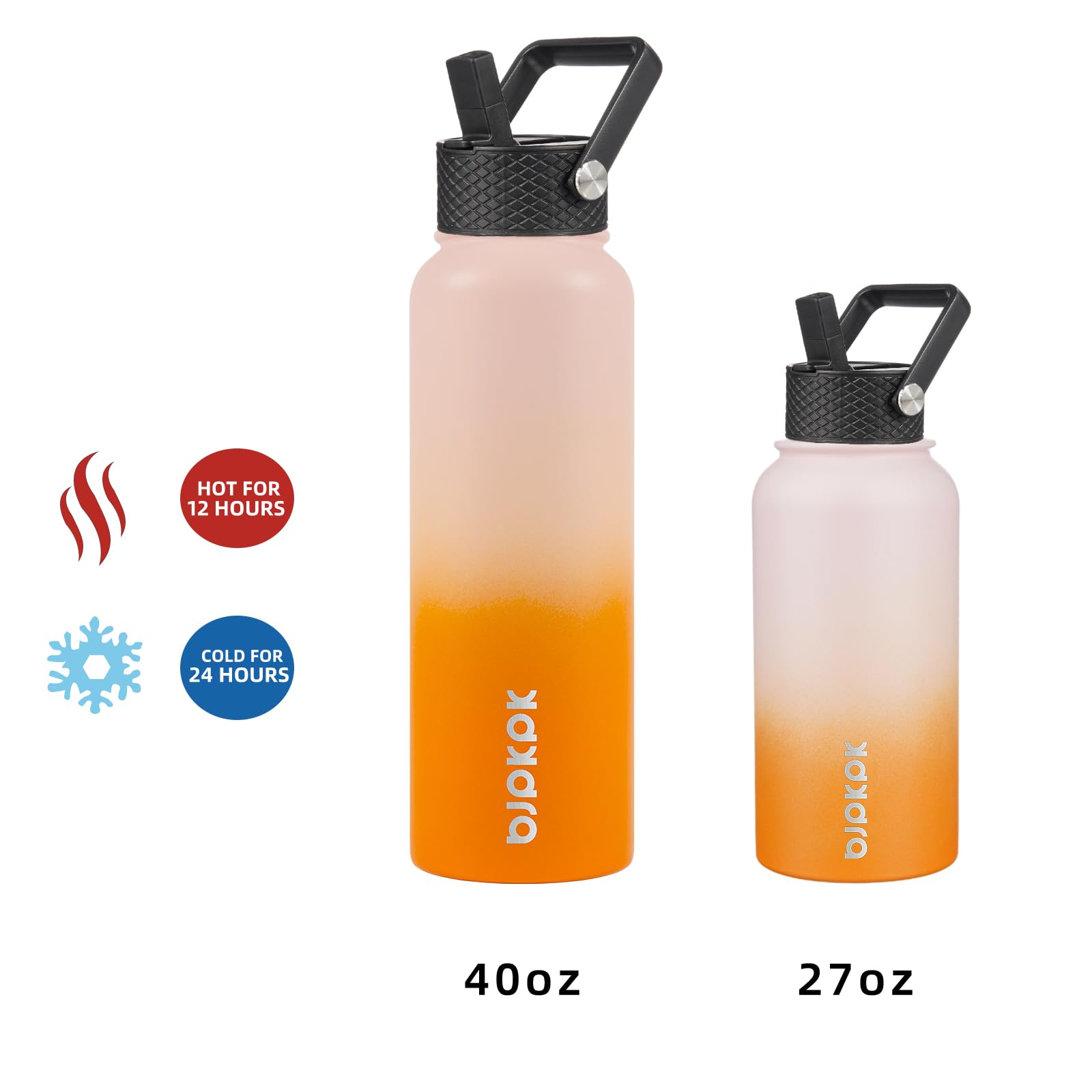 BJPKPK Insulated Water Bottles with Straw Lid, 40oz Stainless Steel Water Bottles with 3 Lids, BPA Free Leakproof Thermo, Tumble