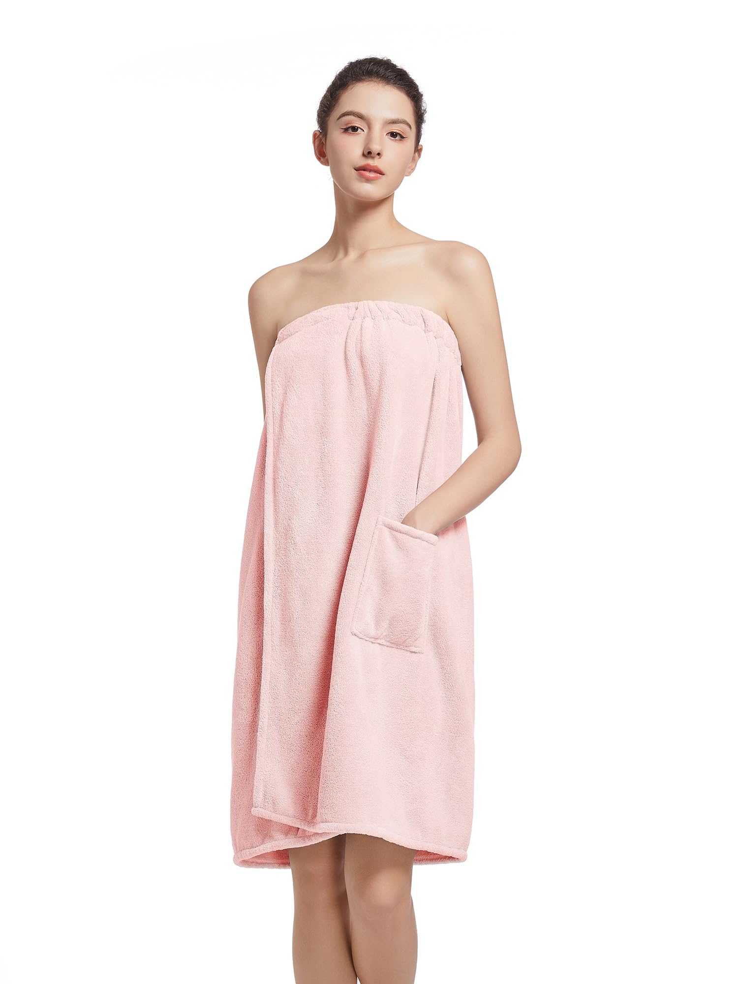 Wubbept Wrap Towel For WomenLightweight Spa Robe After ShowerAdjustable Elastic TopBody Bath Towels With Velcro Closure&Pocket