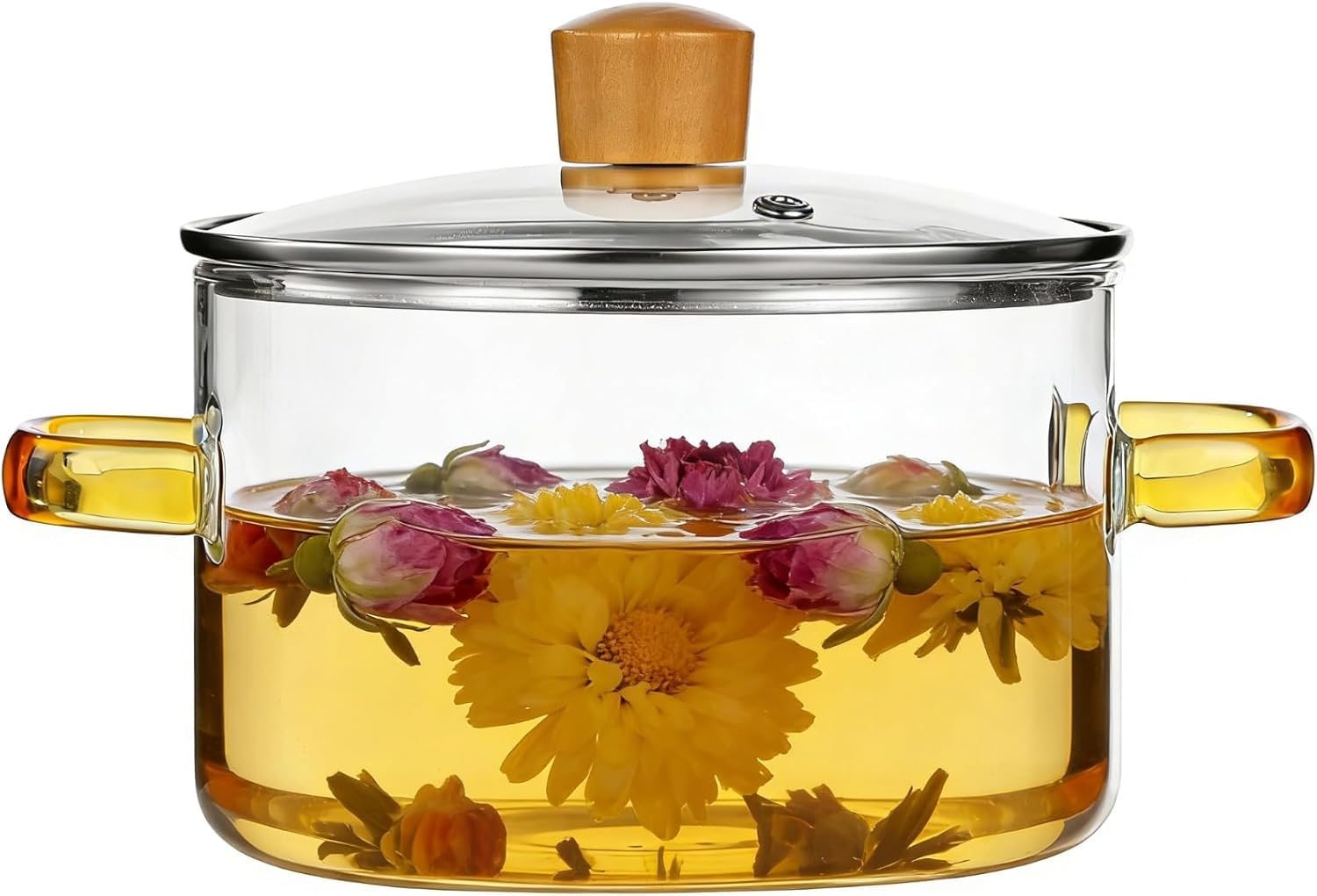 Navaliya Transparent Glass Cooking Pot With Lid, Glass Casserole With Double Handles, 1.6 Litres Transparent HeatResistant Pot 
