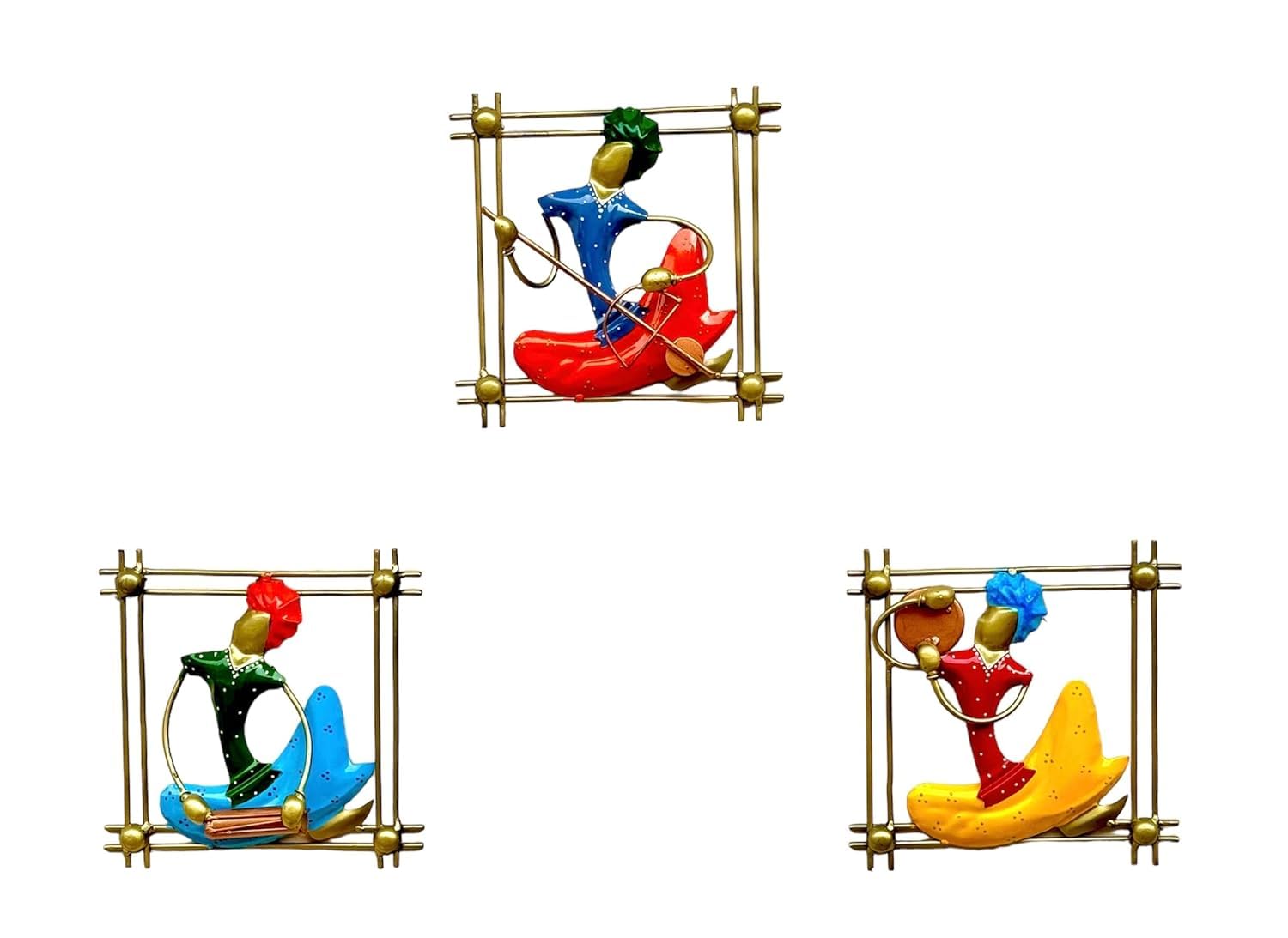 Rsn Metal Set Of 3 Musician Wall Decor/Wall Hanging Showpiece/Wall Sculpture For Living Room (Size- 8.5 X 8.5 Inches)
