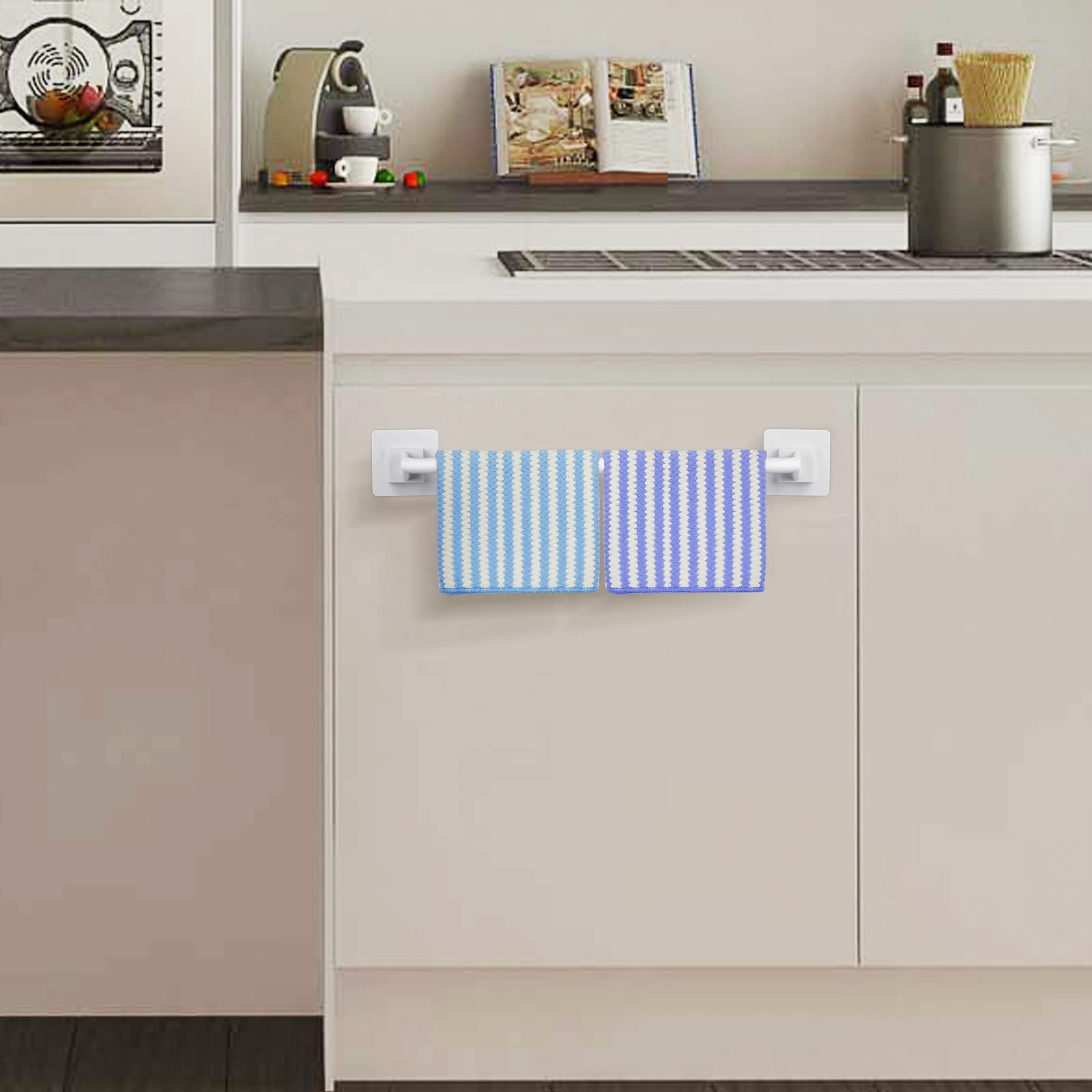 Liitrton Self Adhesive Towel Bar No Drill Hand Towel Hanger for Bathroom and Kitchen Towel Storage Self (L  White)
