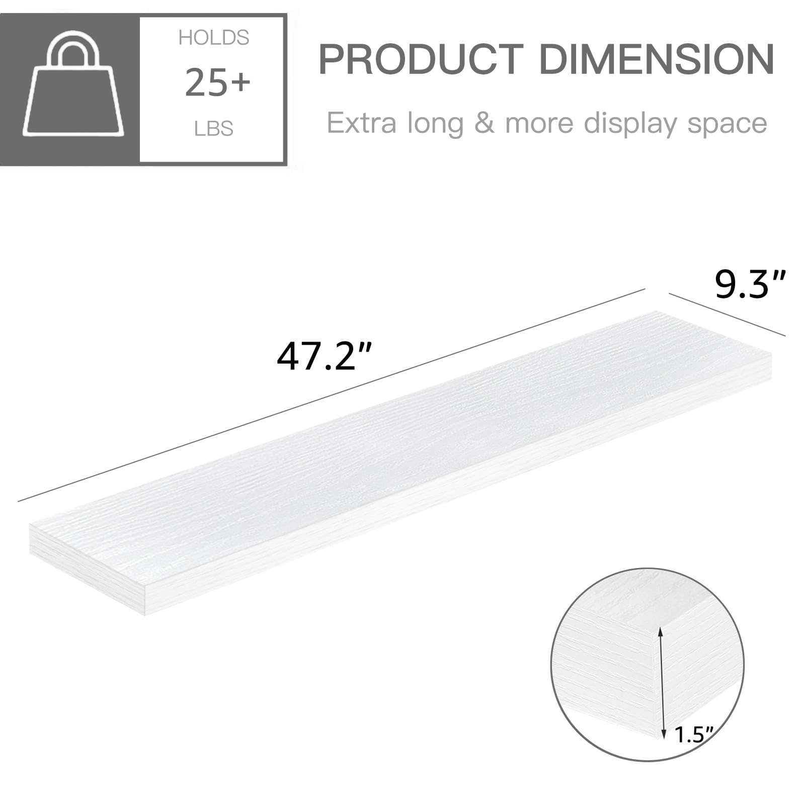 Qeeig Bathroom Shelves 48 Inches Long Wall Shelf Large Extra Long 48 X 9 Inch Set Of 2, White (008-120W)