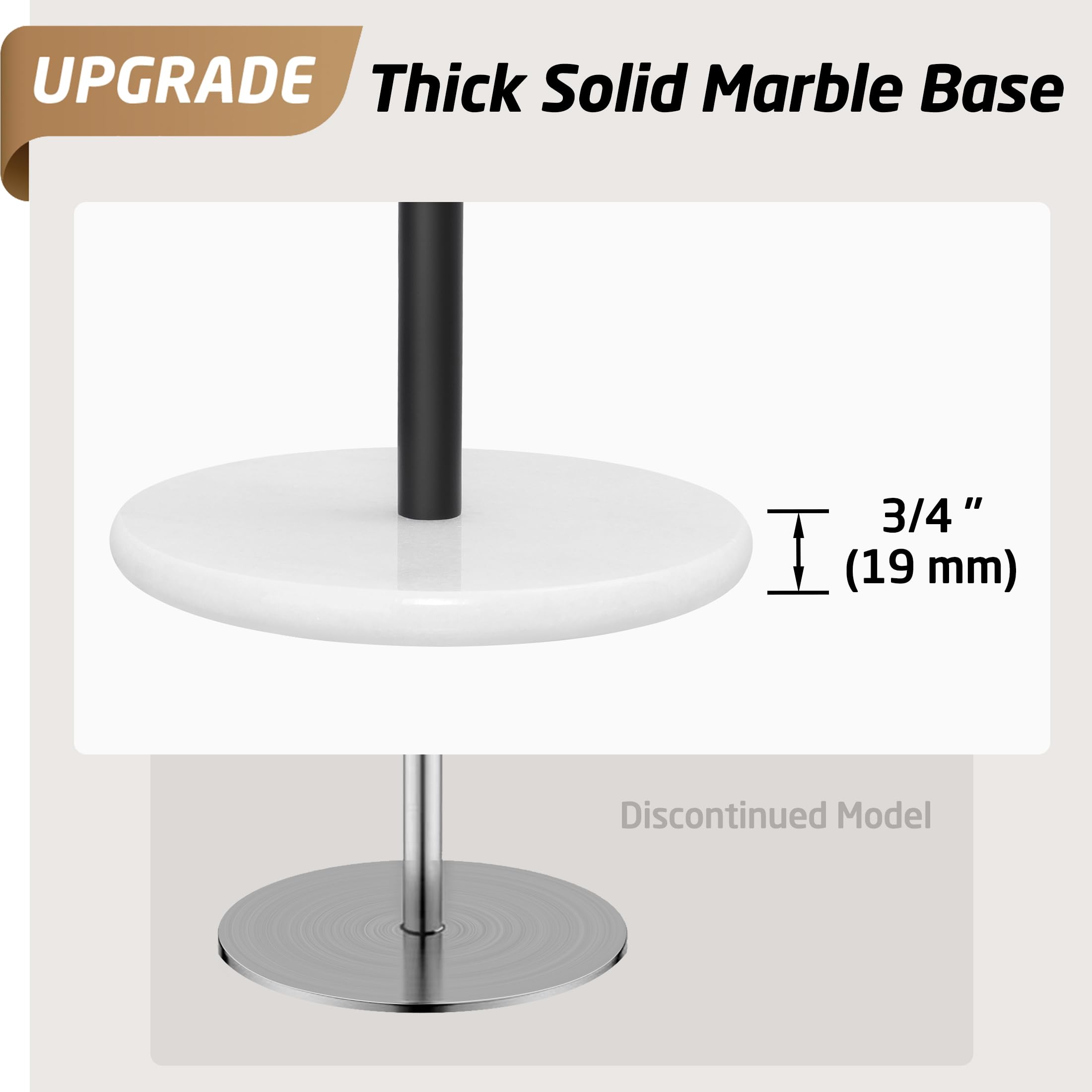 Kes Paper Towel Holder Kitchen Standing Paper Towel Roll Holders With Marble Base For Standard Or Jumbo-Sized Rolls Matte Black,