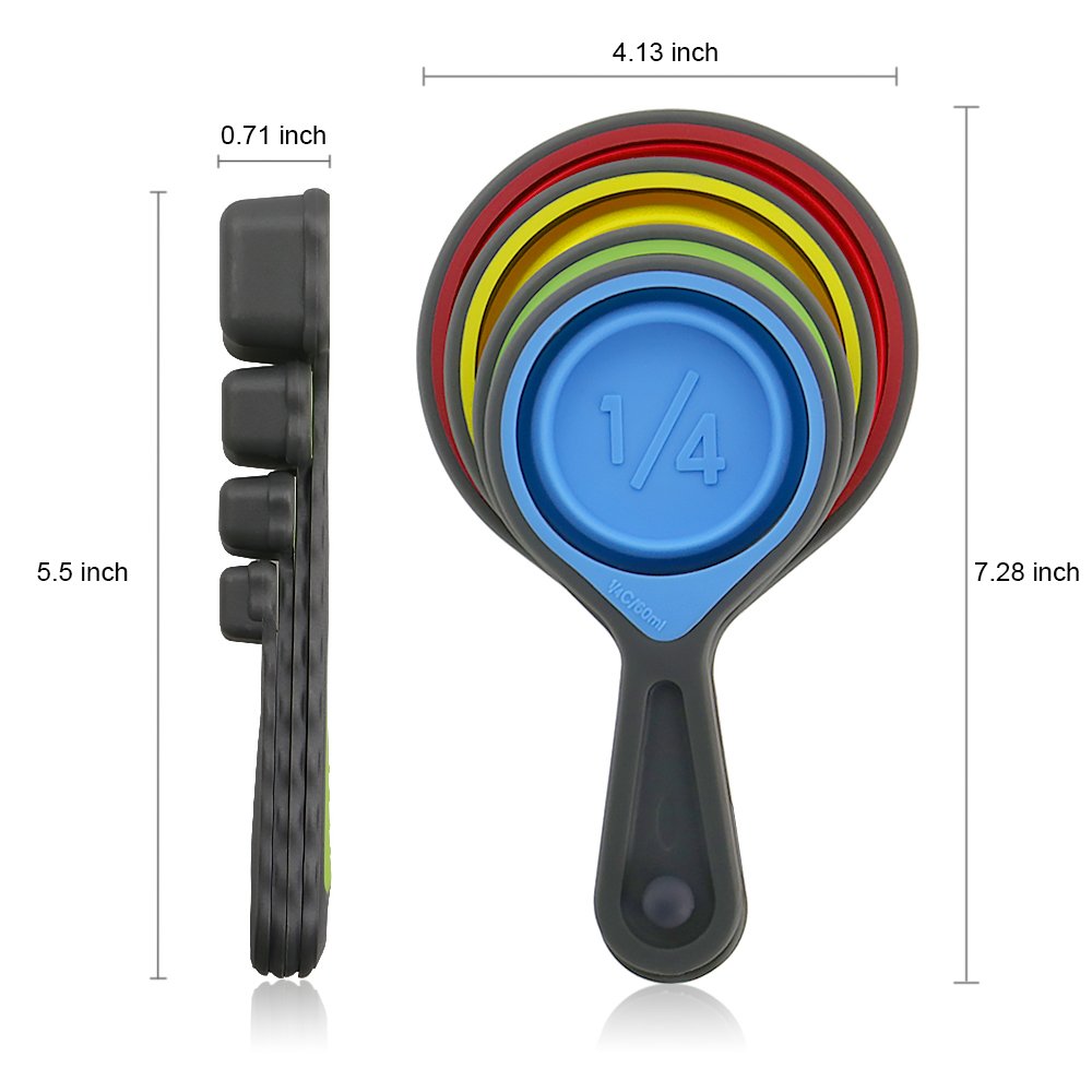 Leepiya Measuring Cups And Spoons Set, Collapsible Measuring Cups, 8 Piece Measuring Tool Engraved Metric/Us Markings For Liquid