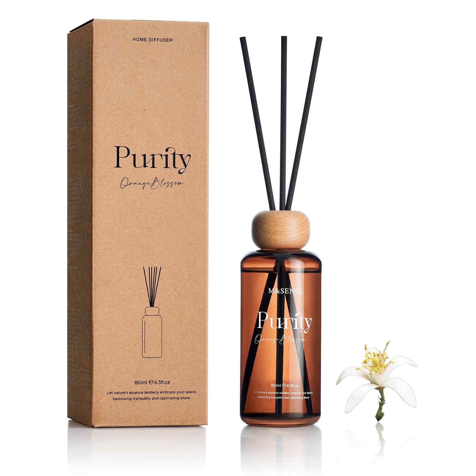 M&SENSE Orange Blossom Reed Diffuser: 6.3 fl oz Non-Toxic Aroma Set with Sticks, Light & Subtle Fragrance, Long-Lasting Natural 
