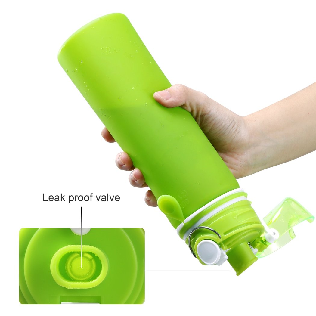 Valourgo Collapsible Water Bottle  Silicone Foldable with Leak Proof Valve BPA Free - green 21 oz