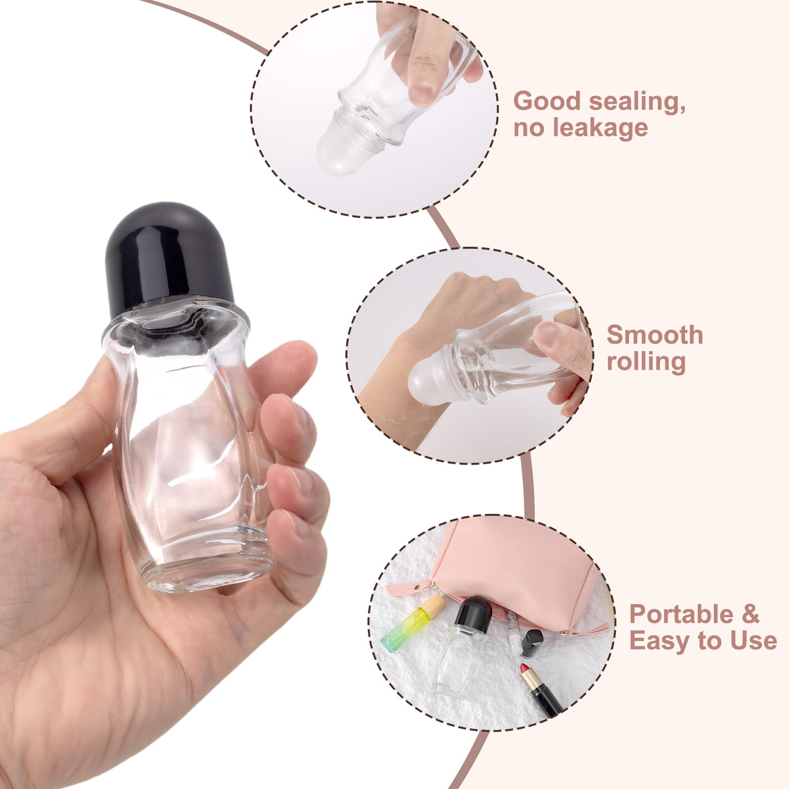 Kesell 50Ml Clear Roll On Bottles Roller Ball Deodorant Container With Black Cap And Opener 2Pcs Glass Roller Bottles For Essent
