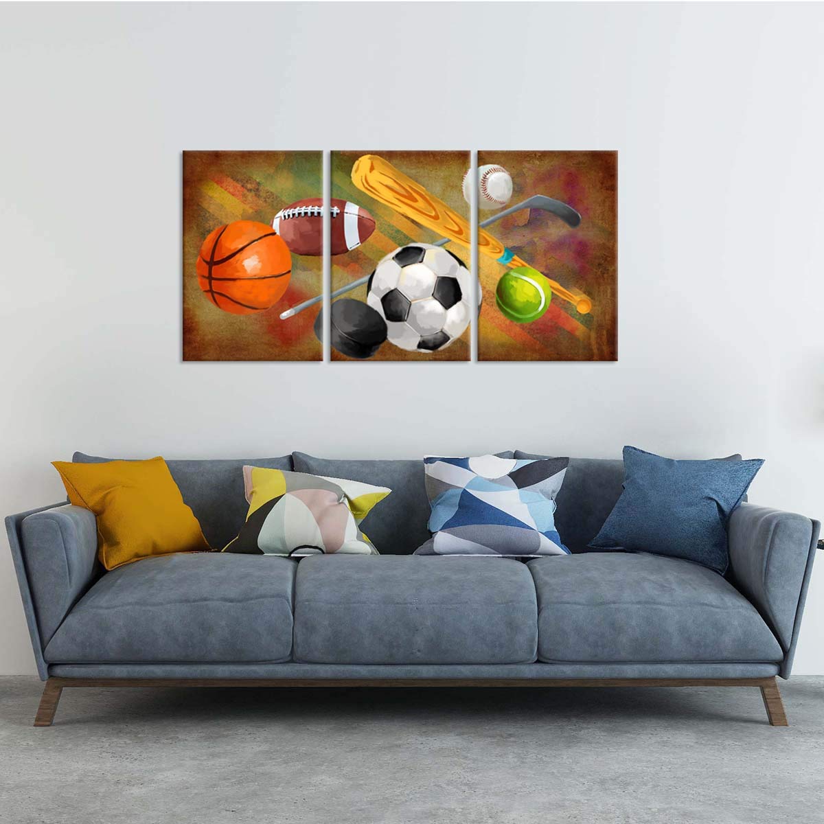 Zlove 3 Pieces Sports Canvas Wall Art Rustic Soccer Football Baseball Basketball Sports Themed Artwork For Home Kids Room Decor