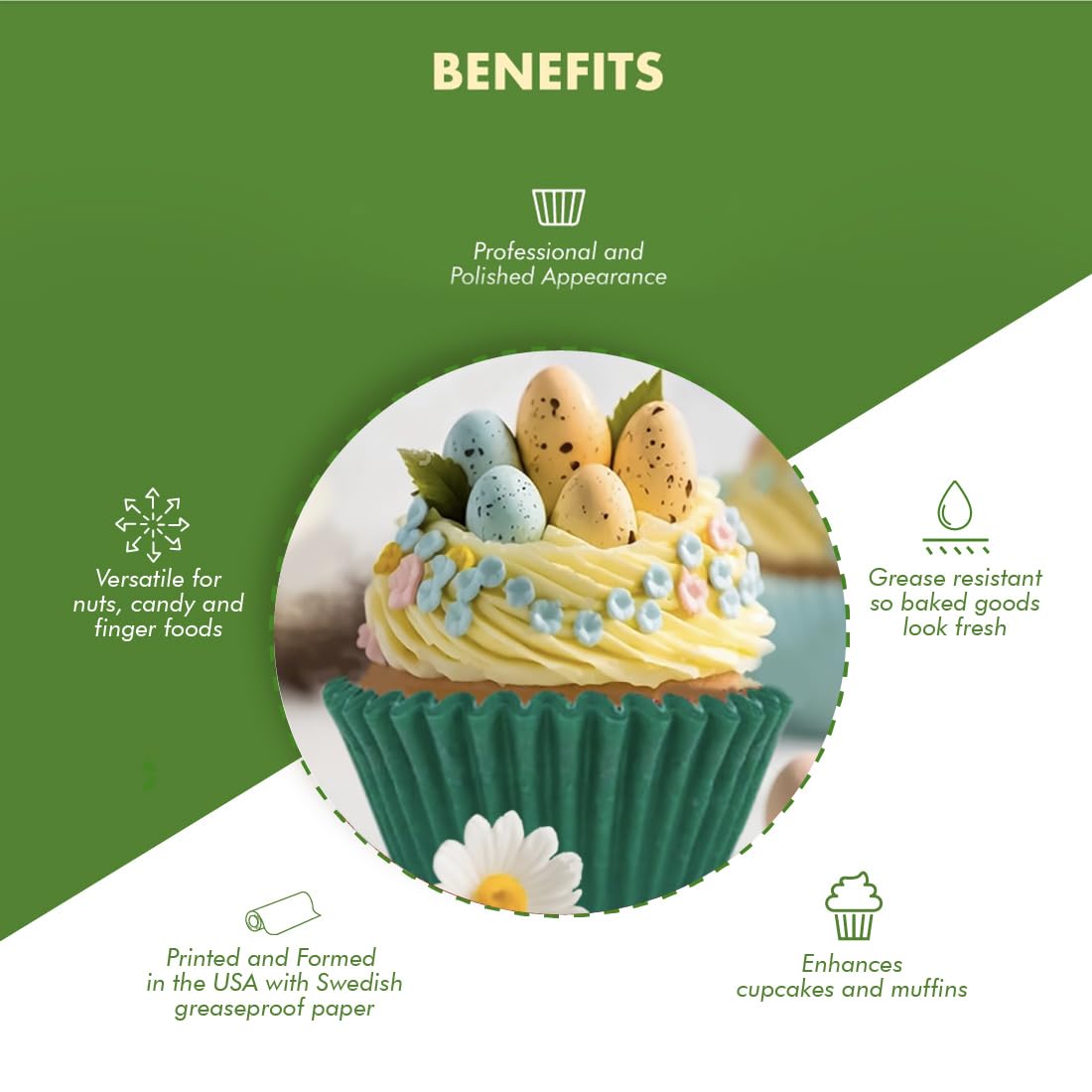 Regency Wraps Greaseproof Professional Grade Baking Cups, Pack Of 40, Standard Liners, Green Solid, For Cupcakes, Muffins, Candy