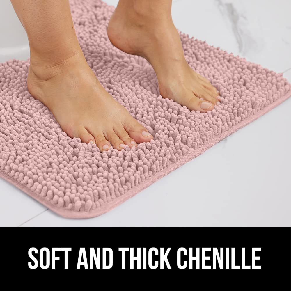 Gorilla Grip Bath Rug  44x26  Thick Soft Absorbent Chenille Rubber Backing Bathroom Rugs  Microfiber Dries Quickly  Shaggy Machine Washable Mats  Plush Durable Rug  Bathtub and Shower Floor Dusty Rose