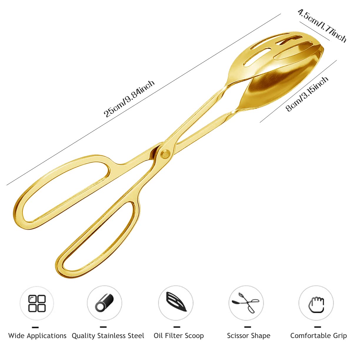 Iaxsee 2 Pieces Buffet Salad Tongs For Kitchen Serving And Cooking, Stainless Steel Food Scissor Tongs, Catering Utensil For Bre